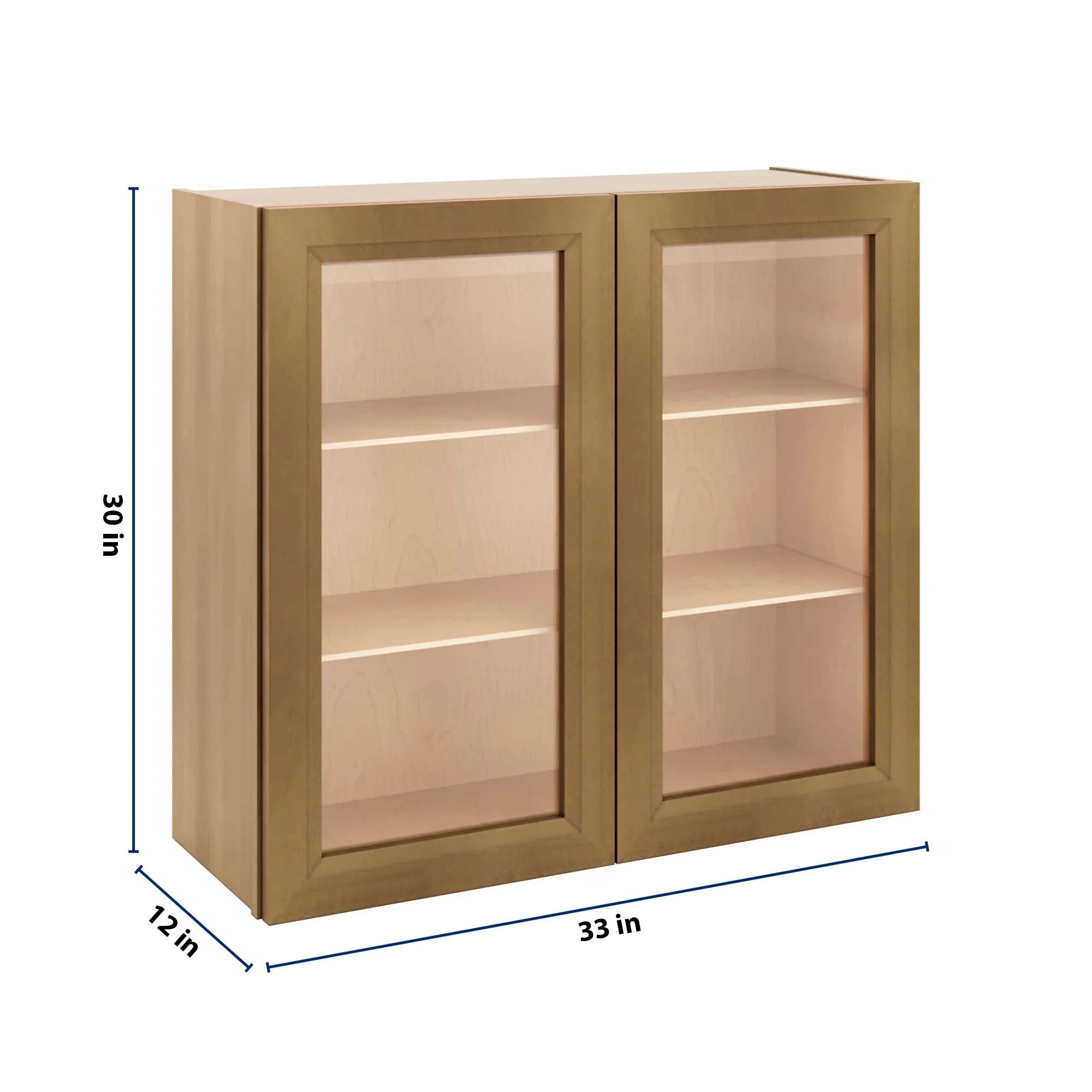 J&K Butterscotch B8 Wall Glass Cabinet - 33" W x 30" H (No Glass Insert)