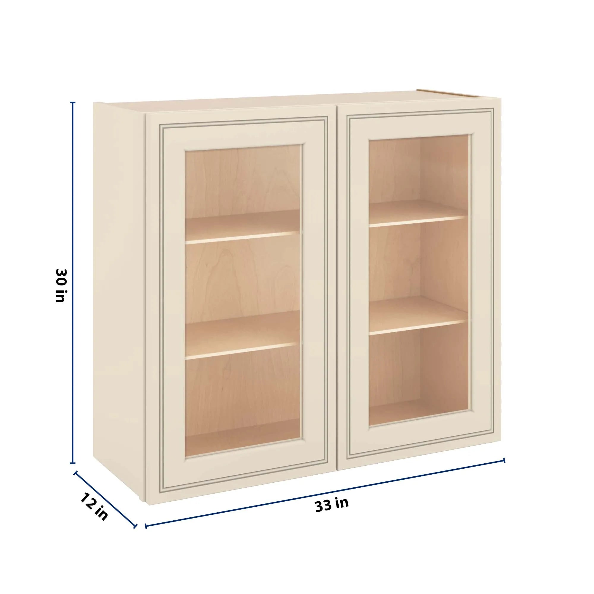J&K Pearl Glazed H9 Wall Glass Cabinet - 33" W x 30" H (No Glass Insert)