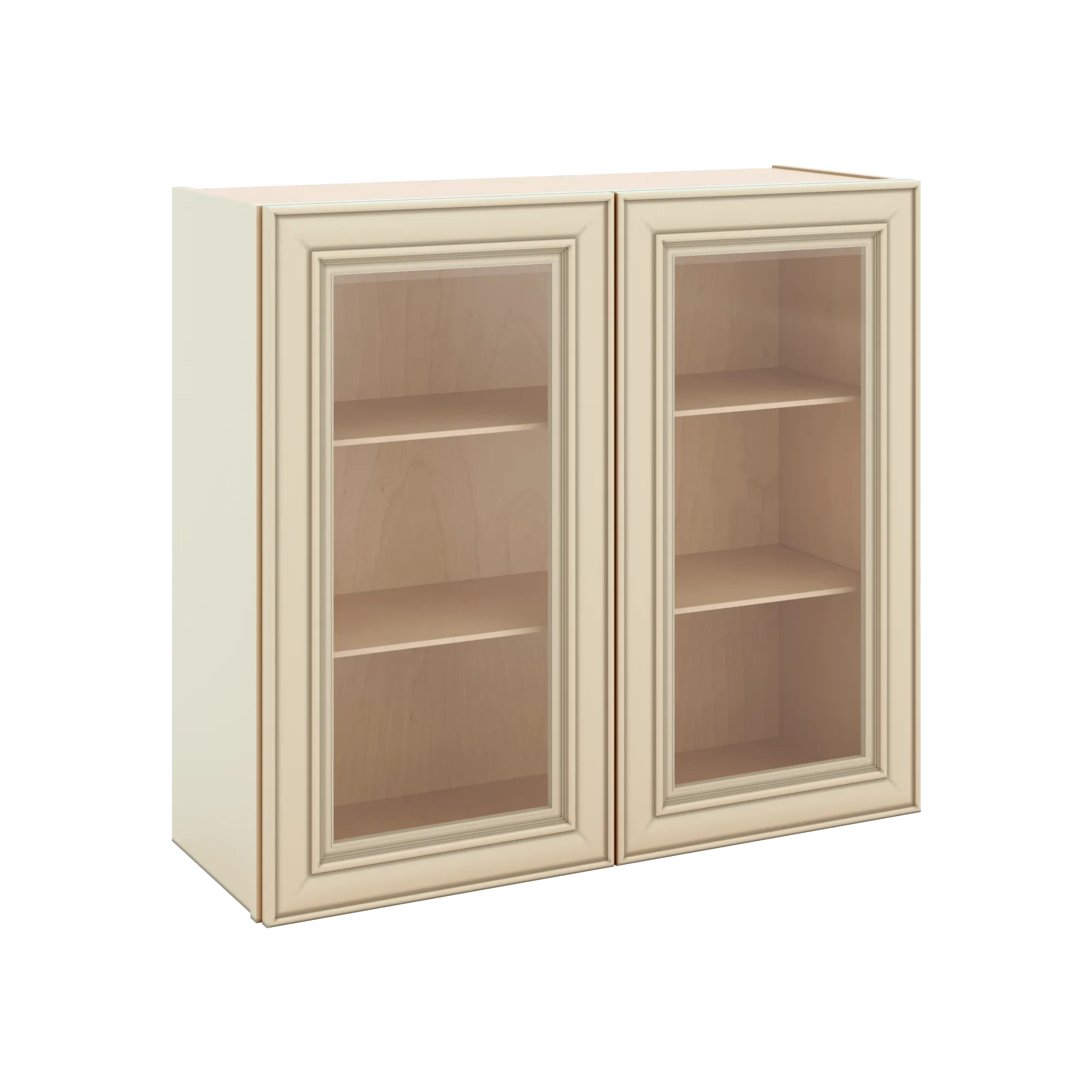 J&K Creme Glazed A7 Wall Glass Cabinet - 33" W x 30" H (No Glass Insert)
