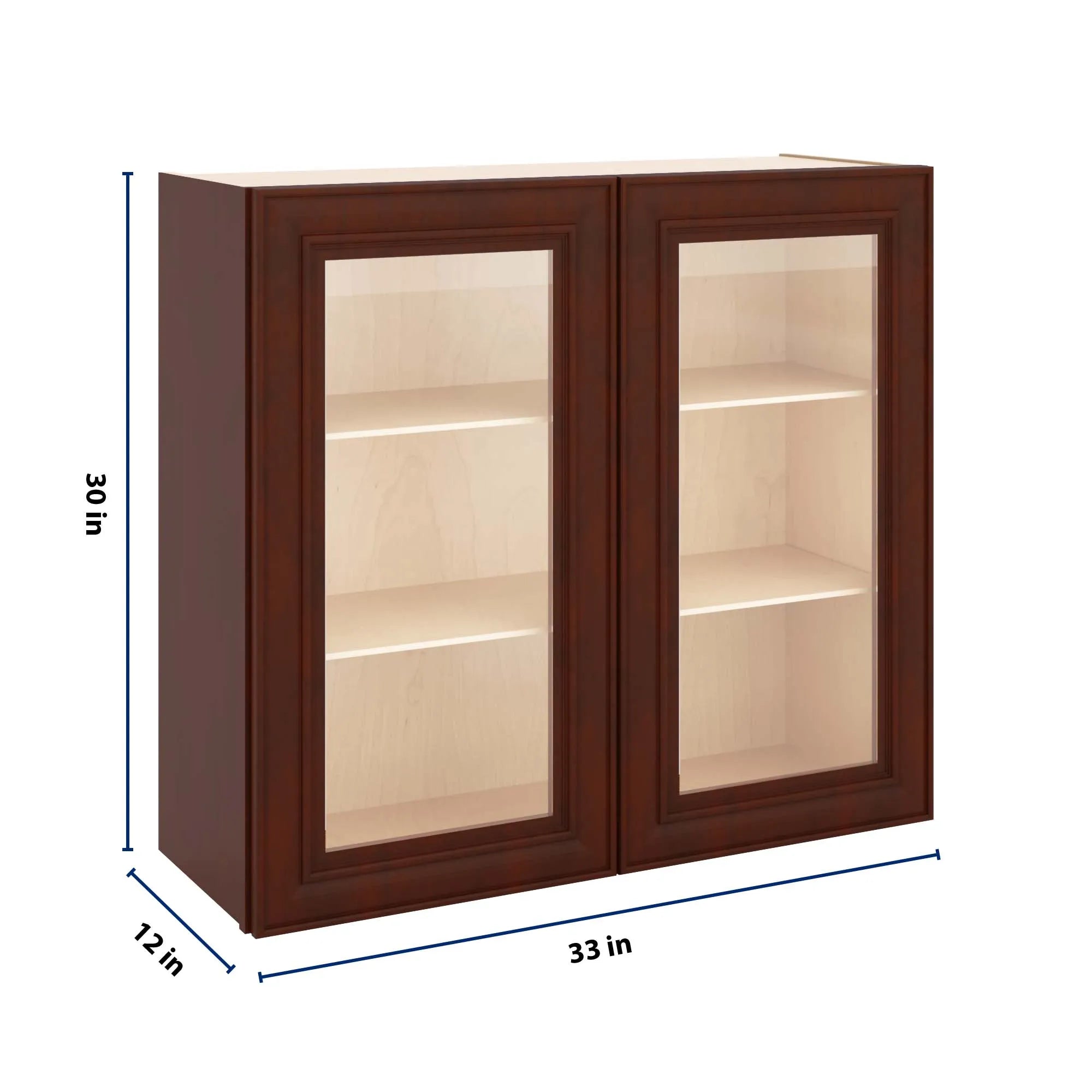 J&K Mahogany J5 Wall Glass Cabinet - 33" W x 30" H (No Glass Insert)