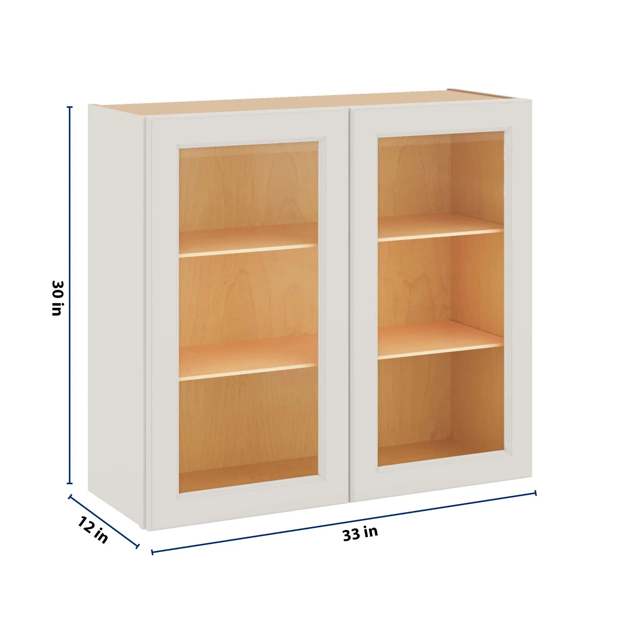 J&K Dove E1 Wall Glass Cabinet - 33" W x 30" H (No Glass Insert)