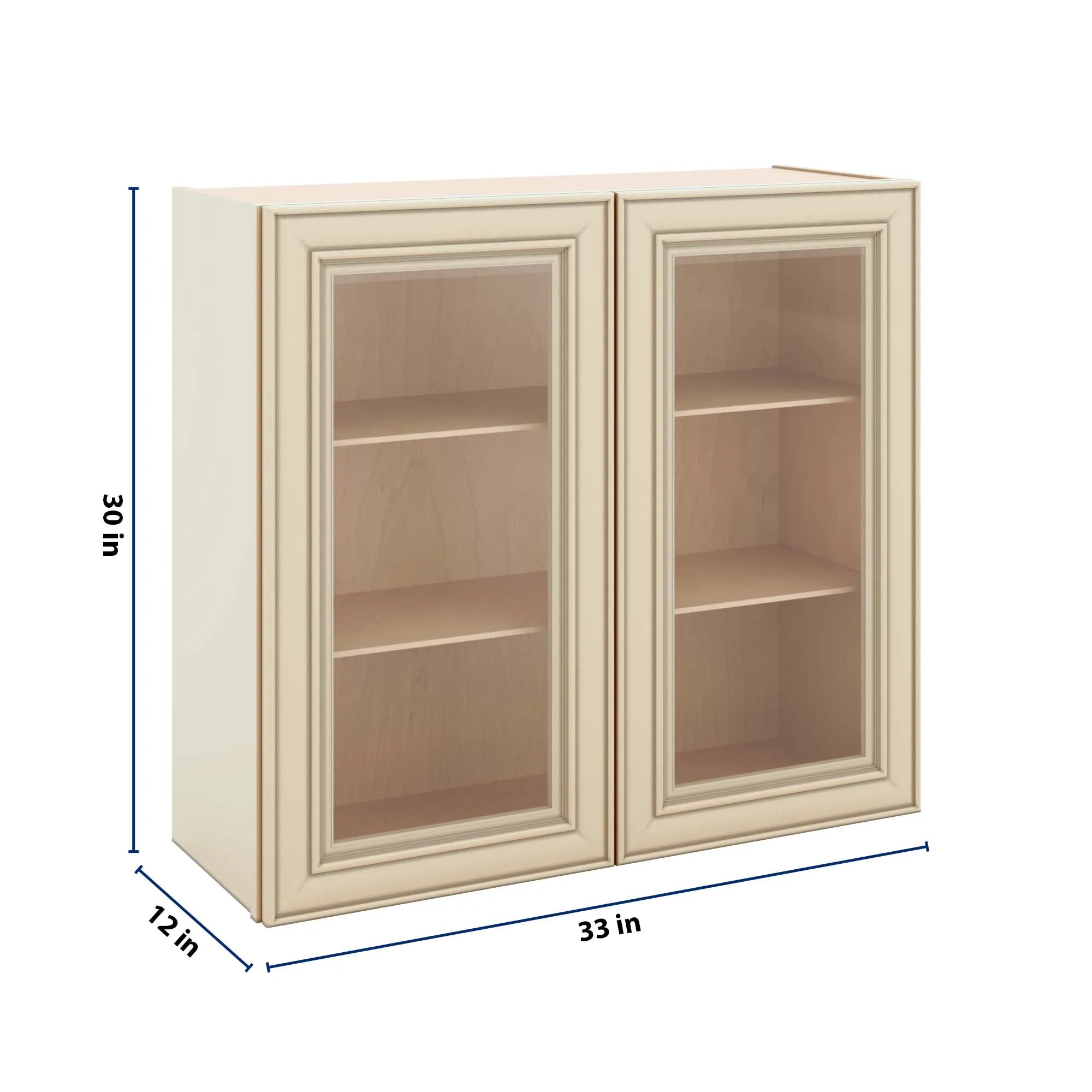 J&K Creme Glazed A7 Wall Glass Cabinet - 33" W x 30" H (No Glass Insert)