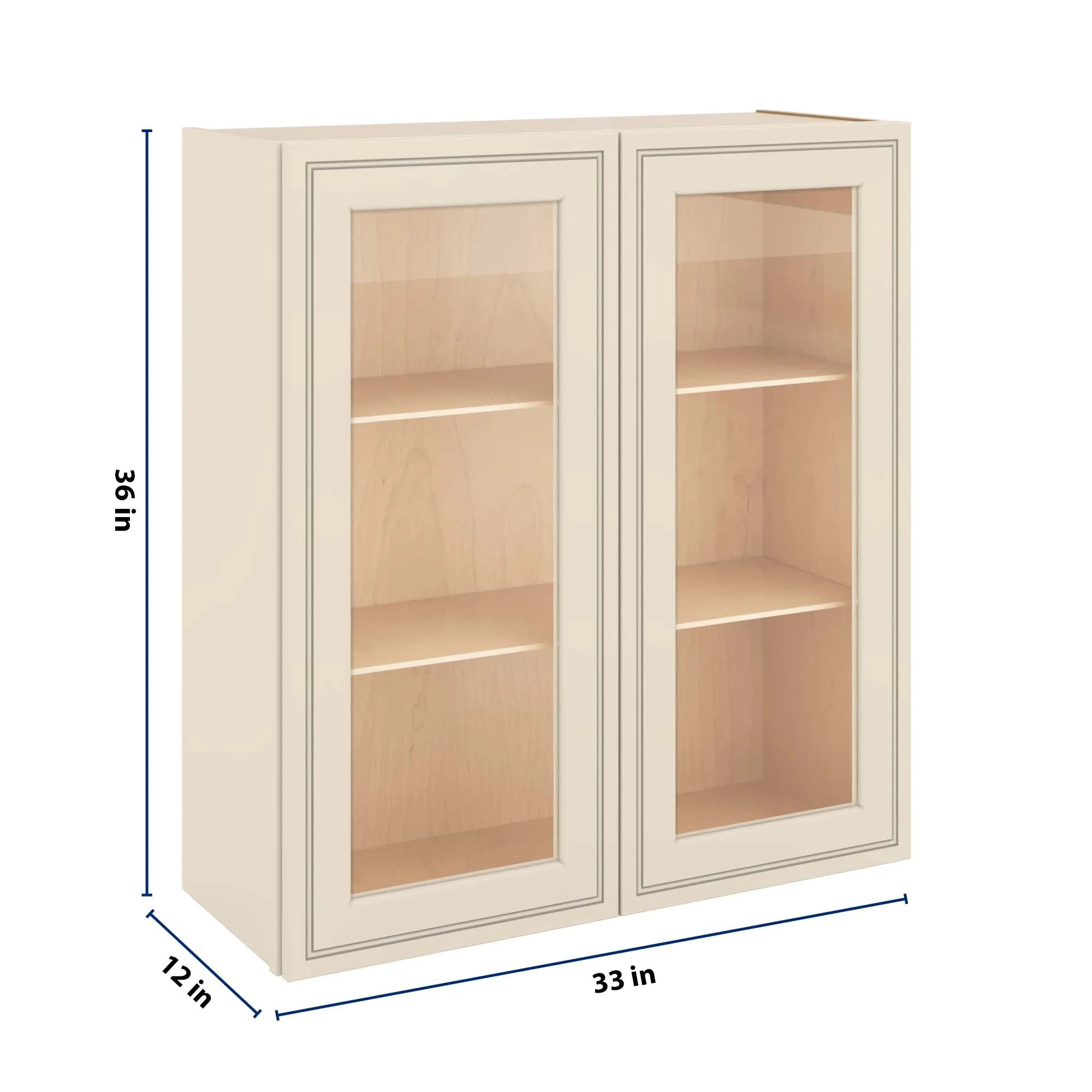J&K Pearl Glazed H9 Wall Glass Cabinet - 33" W x 36" H (No Glass Insert)