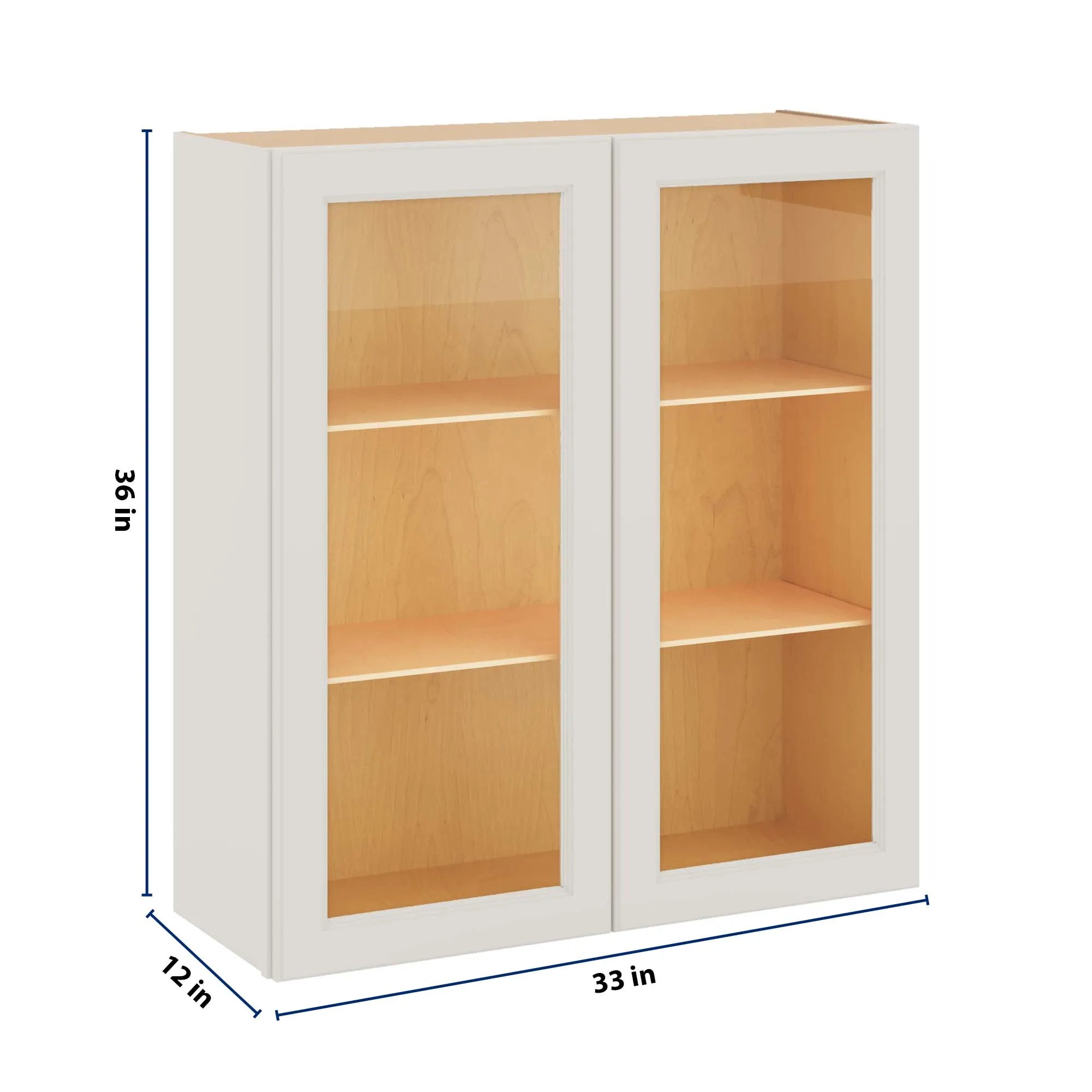 J&K Dove E1 Wall Glass Cabinet - 33" W x 36" H (No Glass Insert)