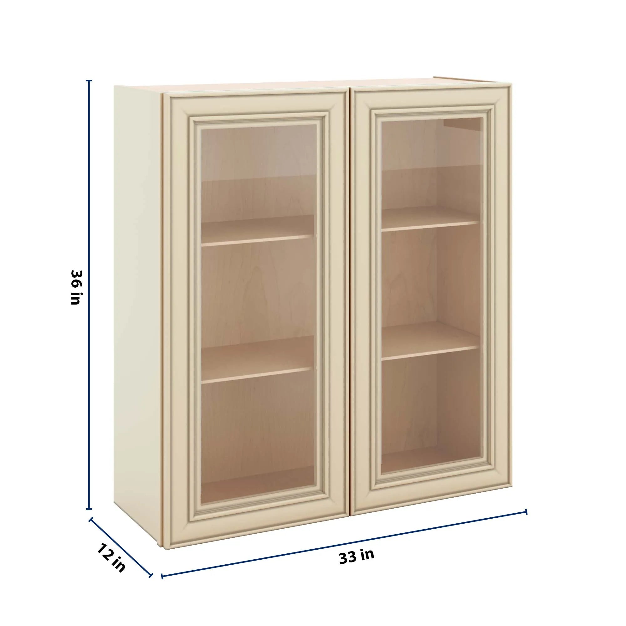 J&K Creme Glazed A7 Wall Glass Cabinet - 33" W x 36" H (No Glass Insert)