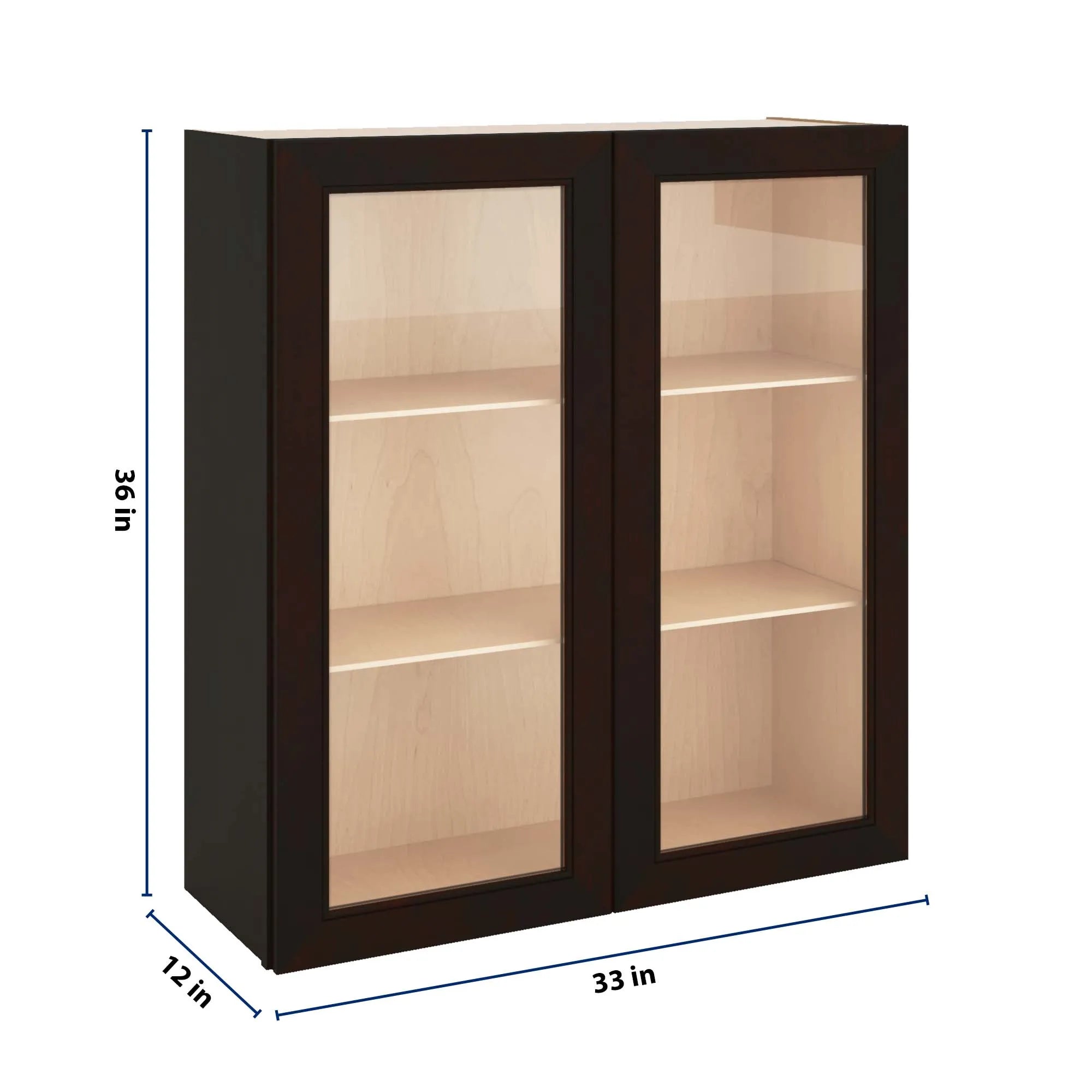 J&K Espresso K8 Wall Glass Cabinet - 33" W x 36" H (No Glass Insert)