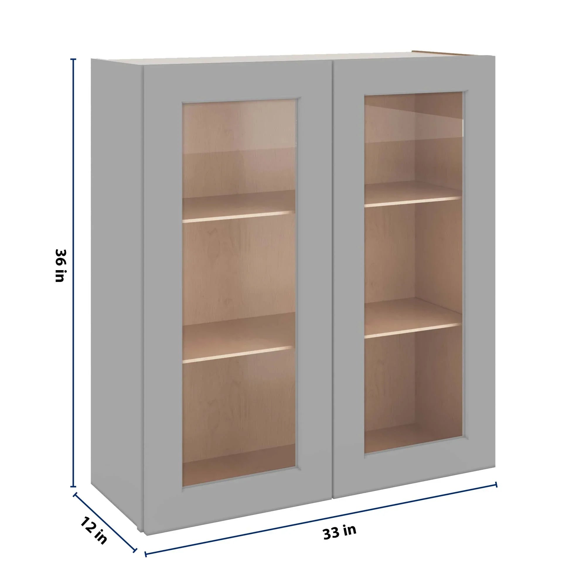 J&K Castle Grey S5 Wall Glass Cabinet - 33" W x 36" H (No Glass Insert)