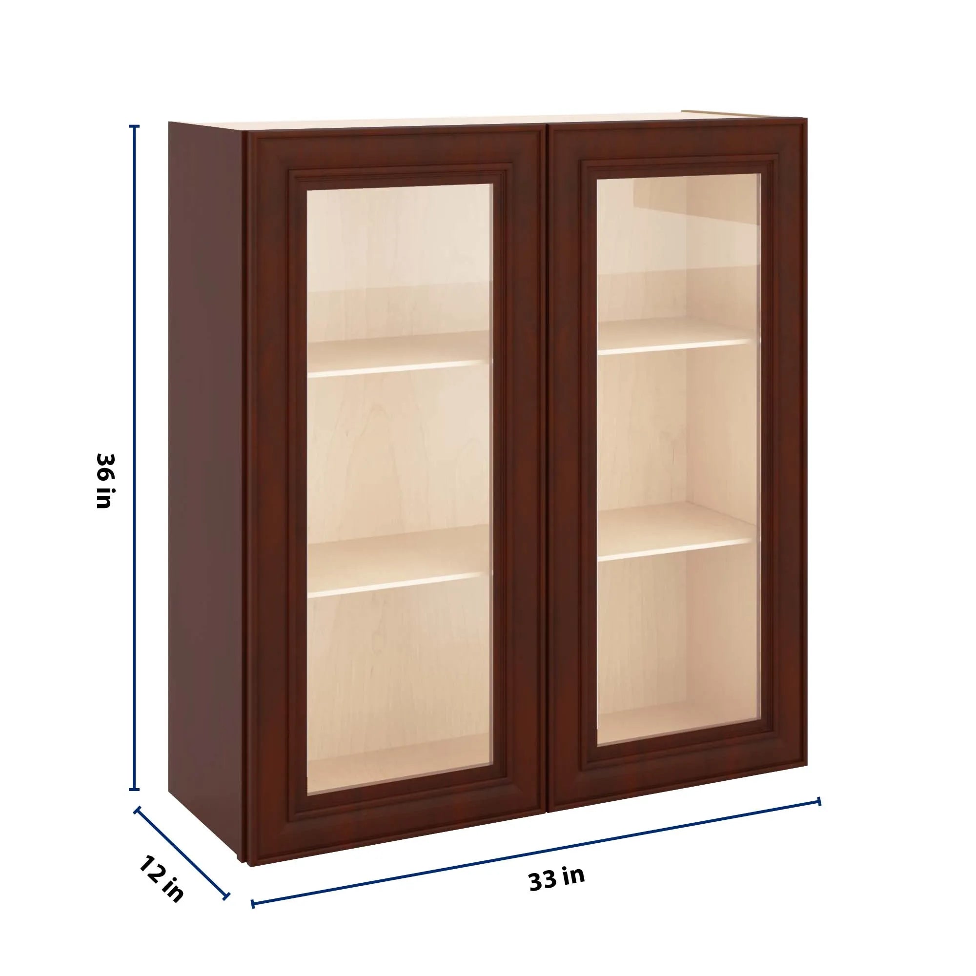J&K Mahogany J5 Wall Glass Cabinet - 33" W x 36" H (No Glass Insert)
