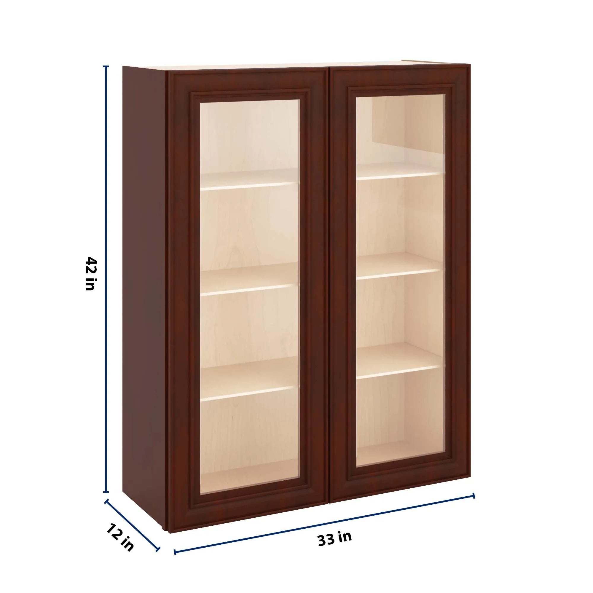 J&K Mahogany J5 Wall Glass Cabinet - 33" W x 42" H (No Glass Insert)