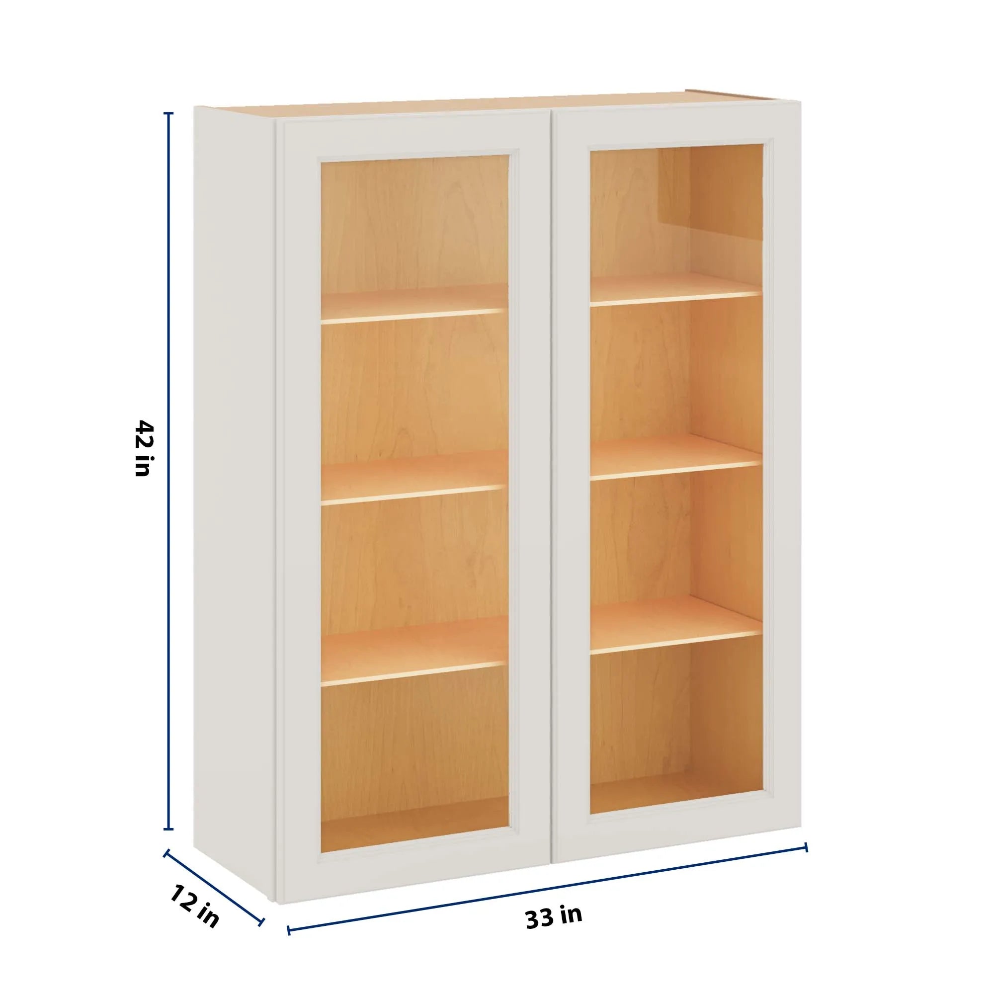 J&K Dove E1 Wall Glass Cabinet - 33" W x 42" H (No Glass Insert)