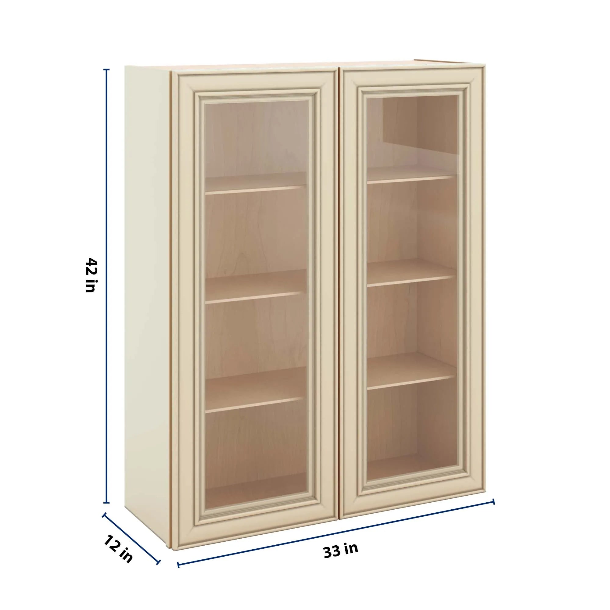J&K Creme Glazed A7 Wall Glass Cabinet - 33" W x 42" H (No Glass Insert)