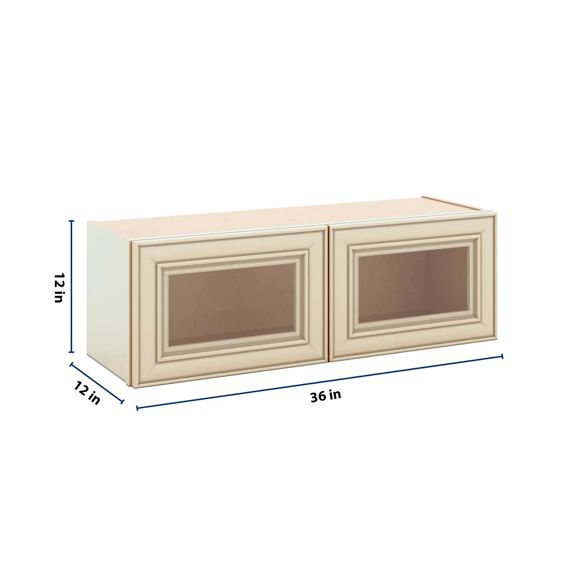 J&K Creme Glazed A7 Wall Glass Cabinet - 36" W x 12" H (No Glass Insert)