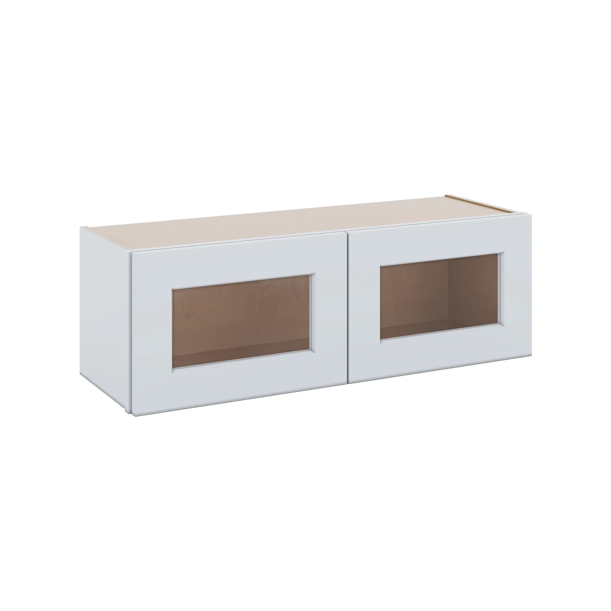 J&K White Shaker S8 Wall Glass Cabinet - 36" W x 12" H (No Glass Insert)