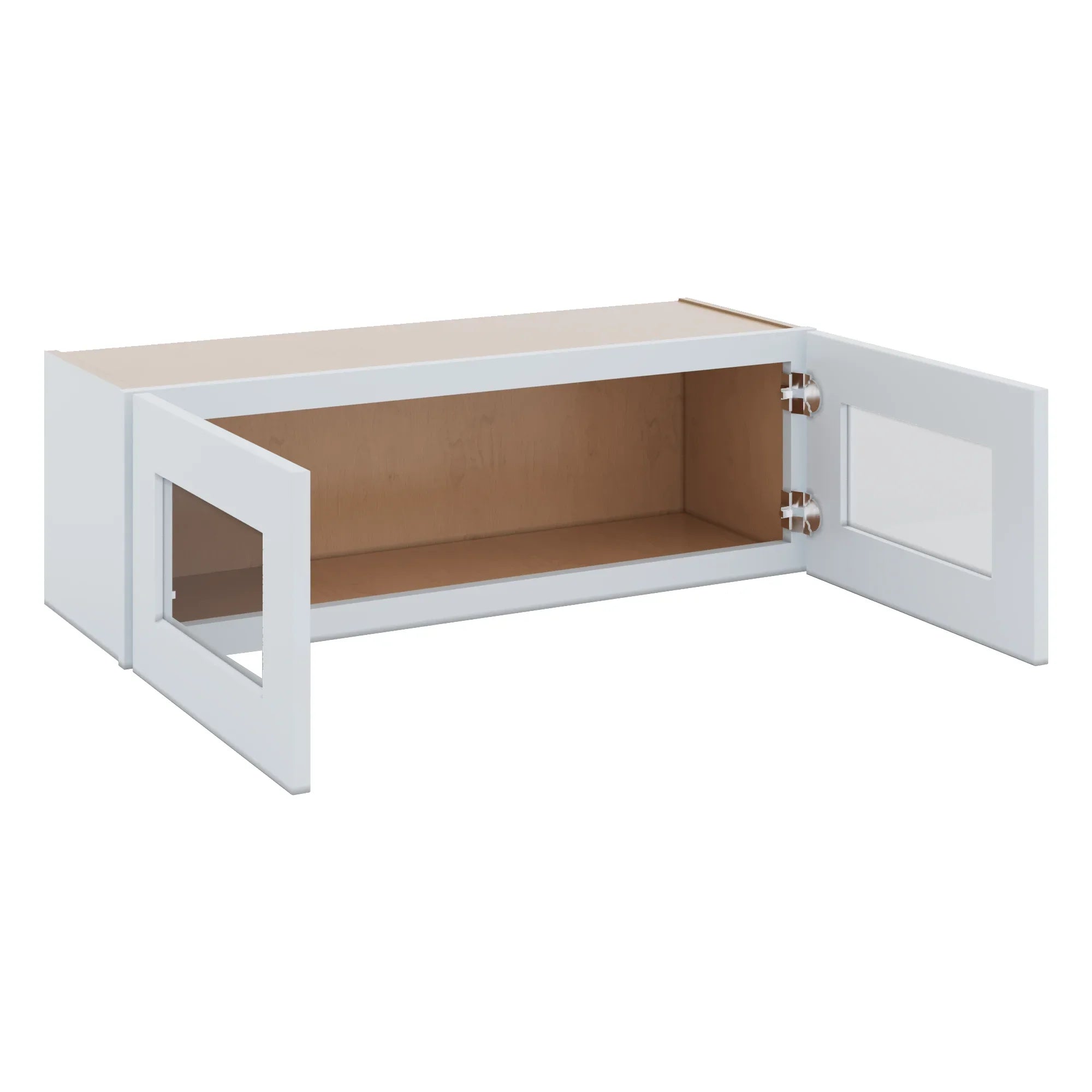 J&K White Shaker S8 Wall Glass Cabinet 36" W x 12" H (No Glass Insert)
