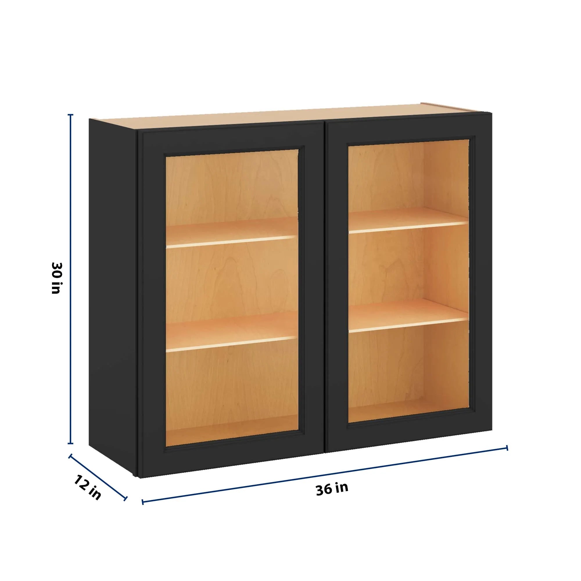 J&K Charcoal E2 Wall Glass Cabinet - 36" W x 30" H (No Glass Insert)