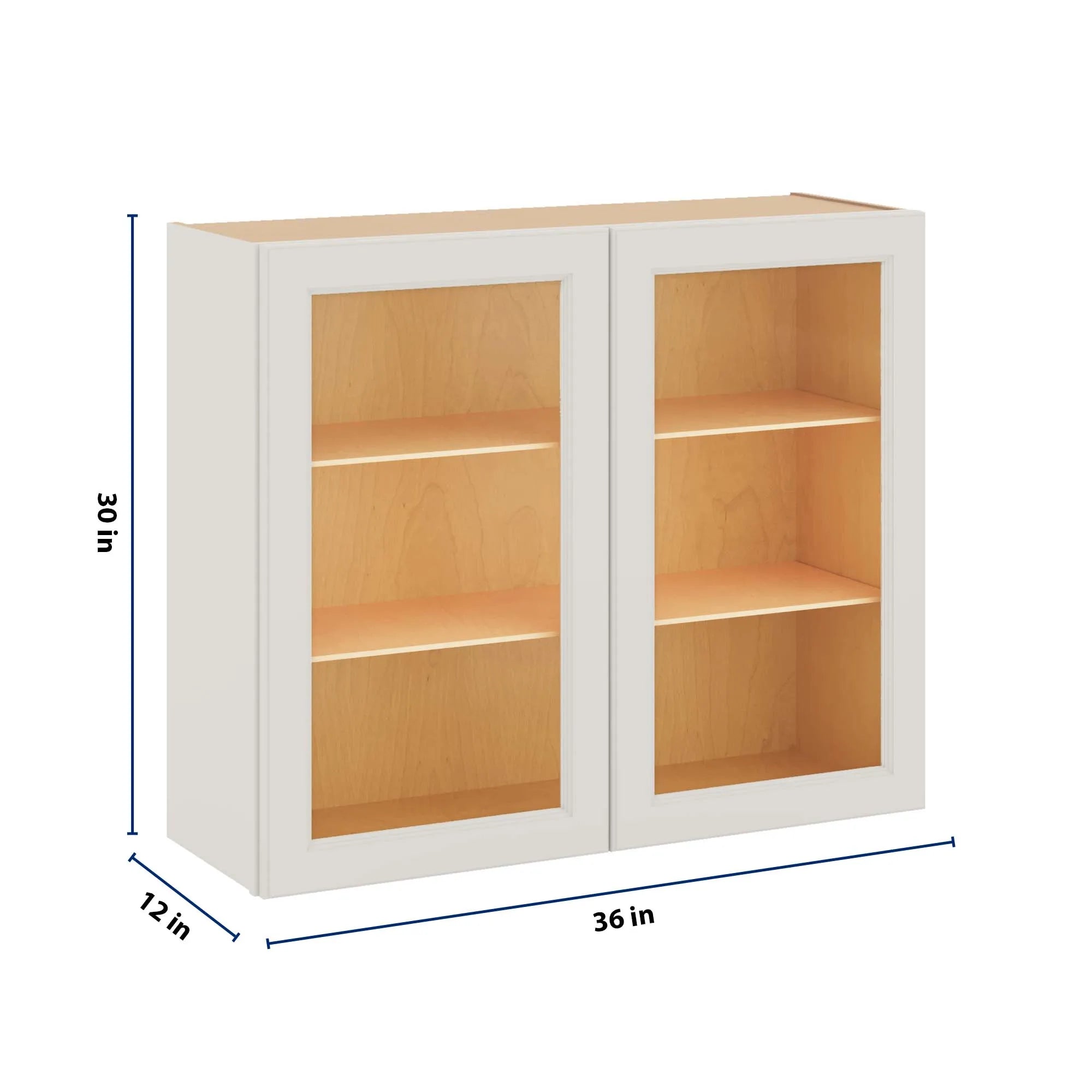 J&K Dove E1 Wall Glass Cabinet - 36" W x 30" H (No Glass Insert)