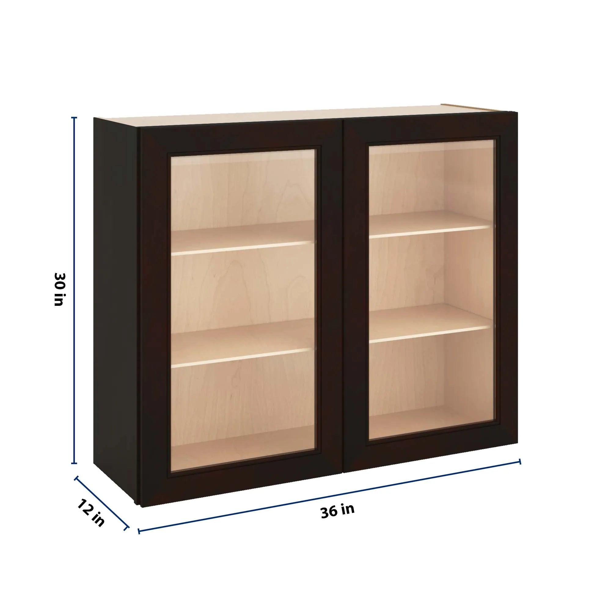 J&K Espresso K8 Wall Glass Cabinet - 36" W x 30" H (No Glass Insert)