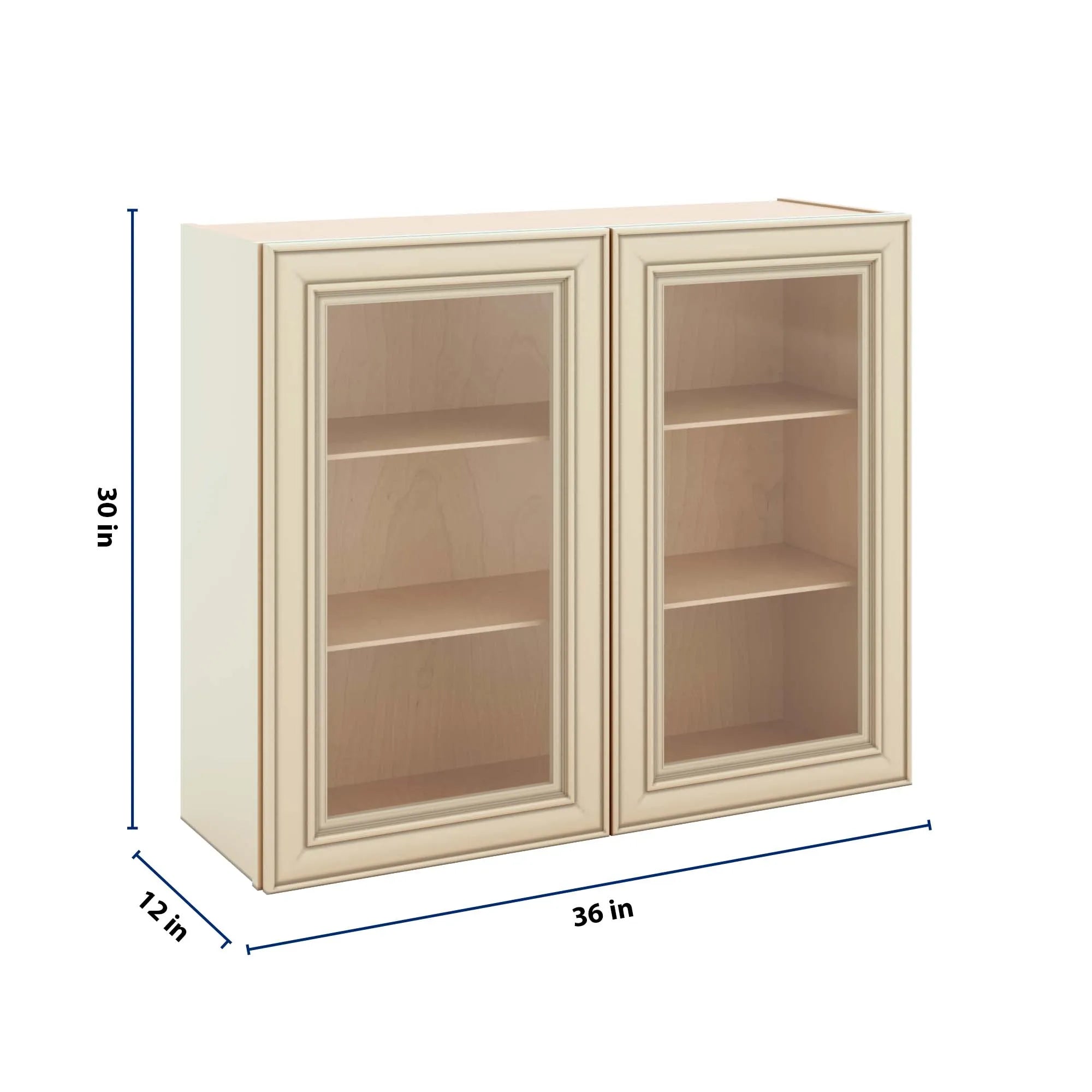 J&K Creme Glazed A7 Wall Glass Cabinet - 36" W x 30" H (No Glass Insert)