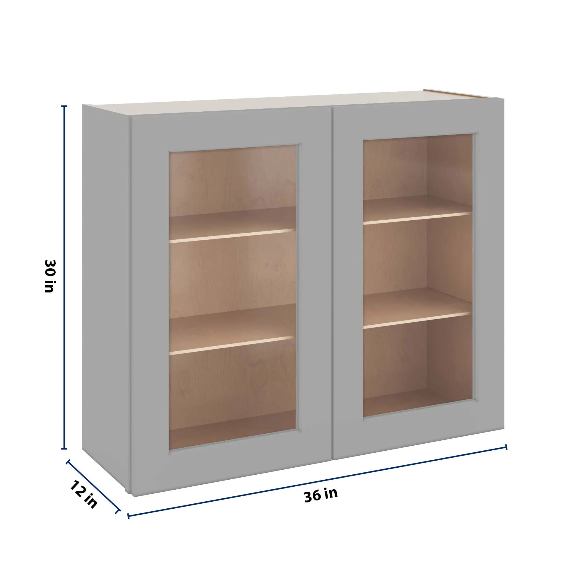 J&K Castle Grey S5 Wall Glass Cabinet - 36" W x 30" H (No Glass Insert)