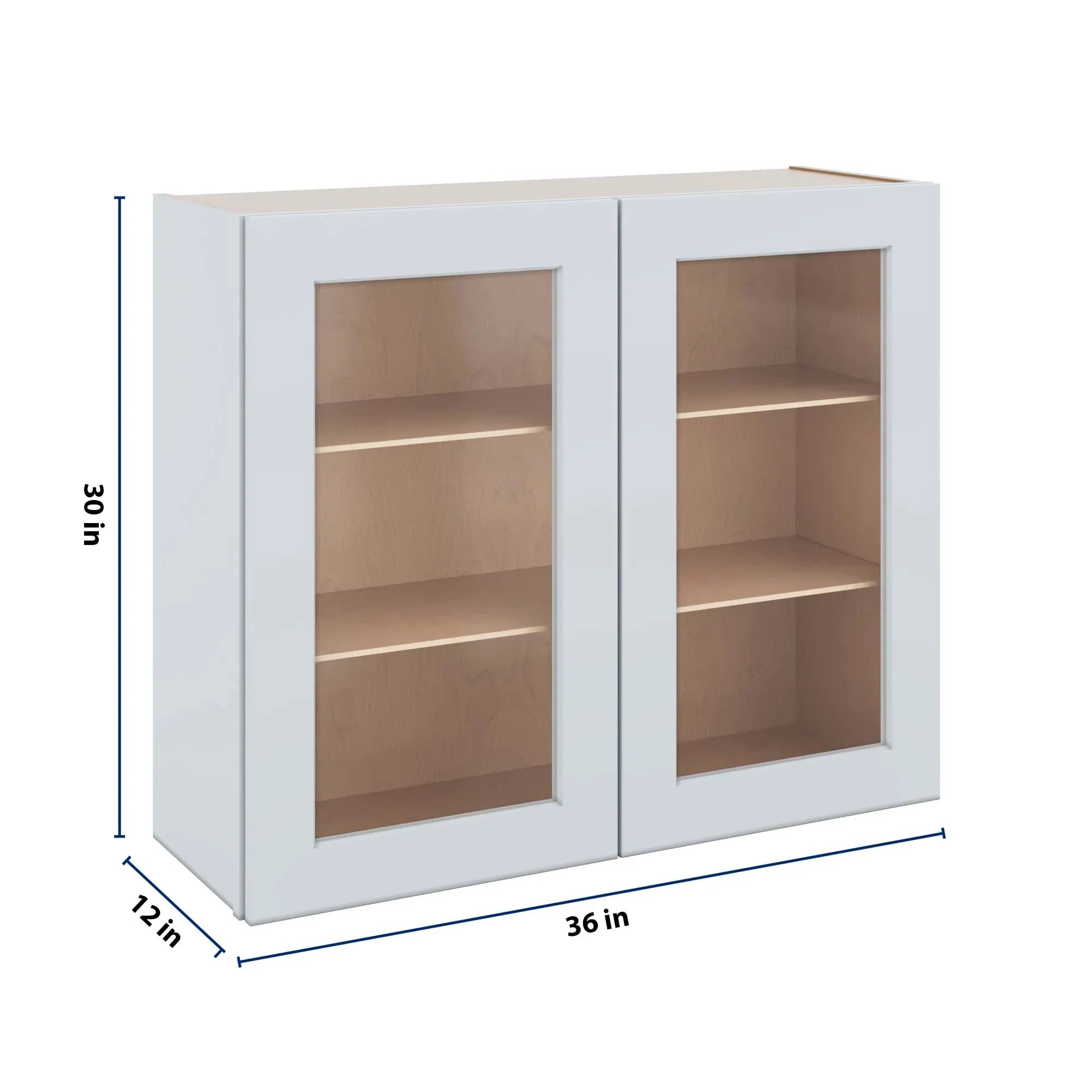 J&K White Shaker S8 Wall Glass Cabinet - 36" W x 30" H (No Glass Insert)