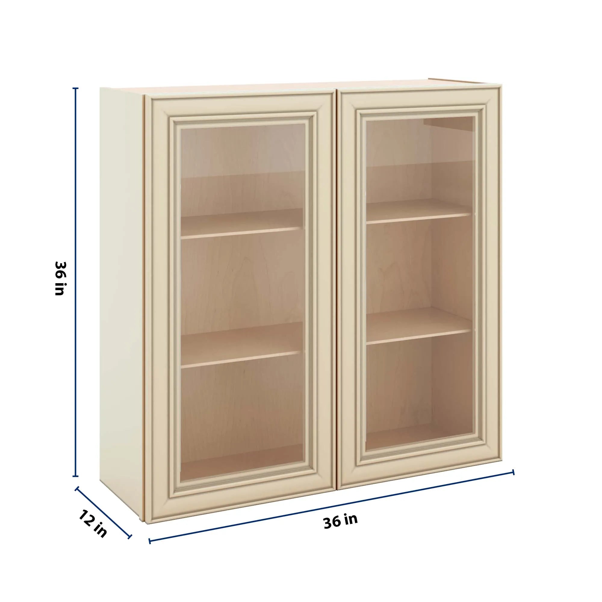 J&K Creme Glazed A7 Wall Glass Cabinet - 36" W x 36" H (No Glass Insert)