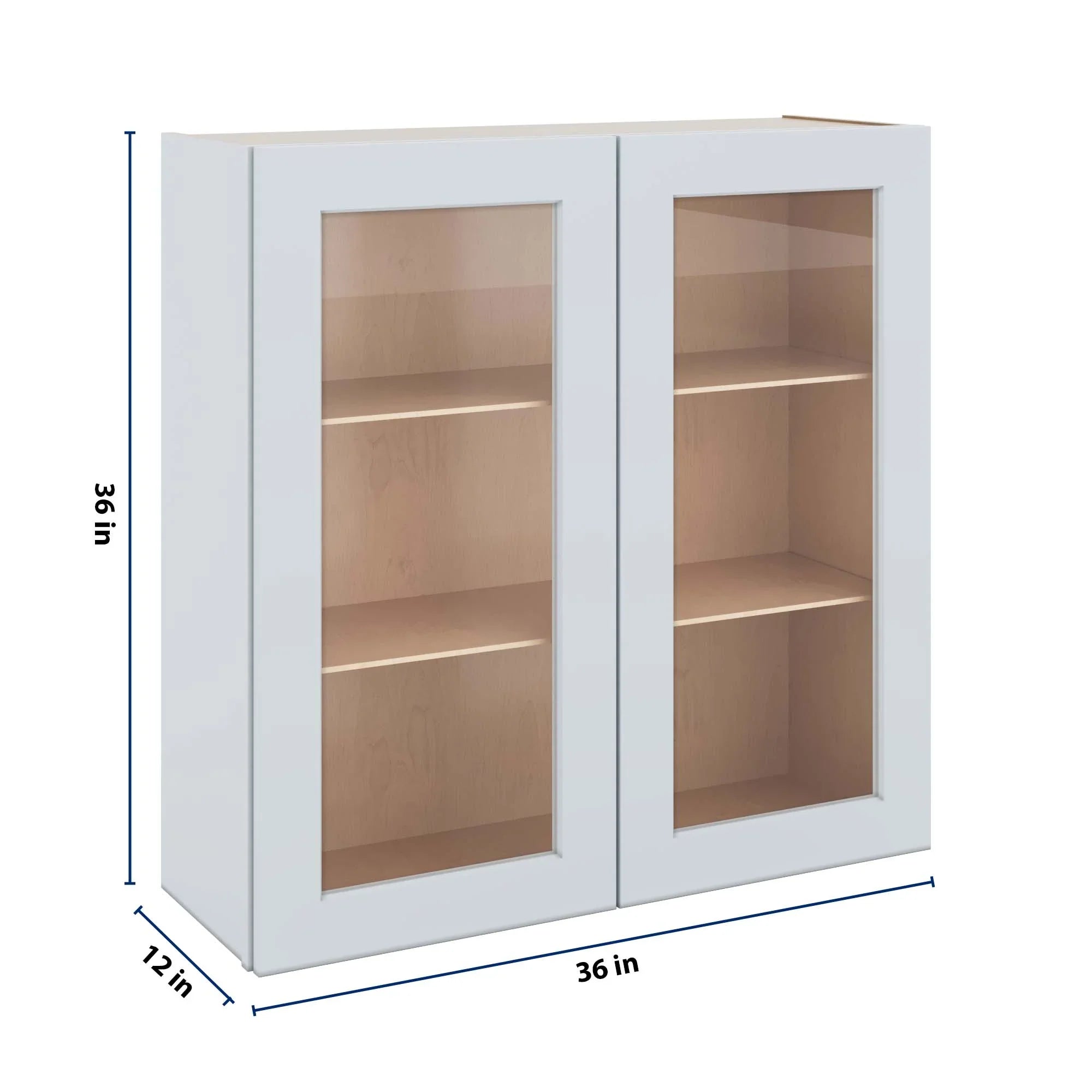 J&K White Shaker S8 Wall Glass Cabinet - 36" W x 36" H (No Glass Insert)