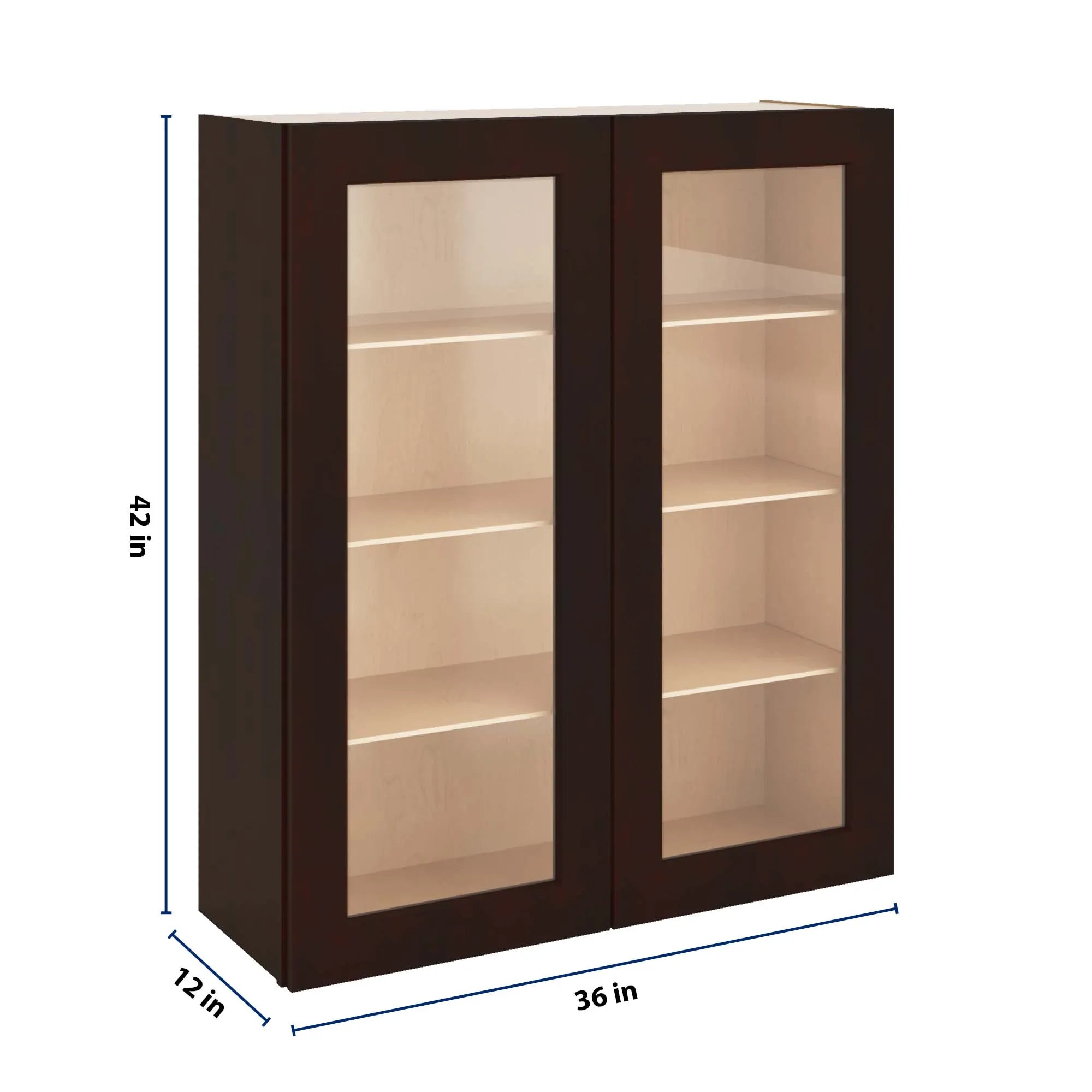 J&K Java Coffee S1 Wall Glass Cabinet - 36" W x 42" H (No Glass Insert)