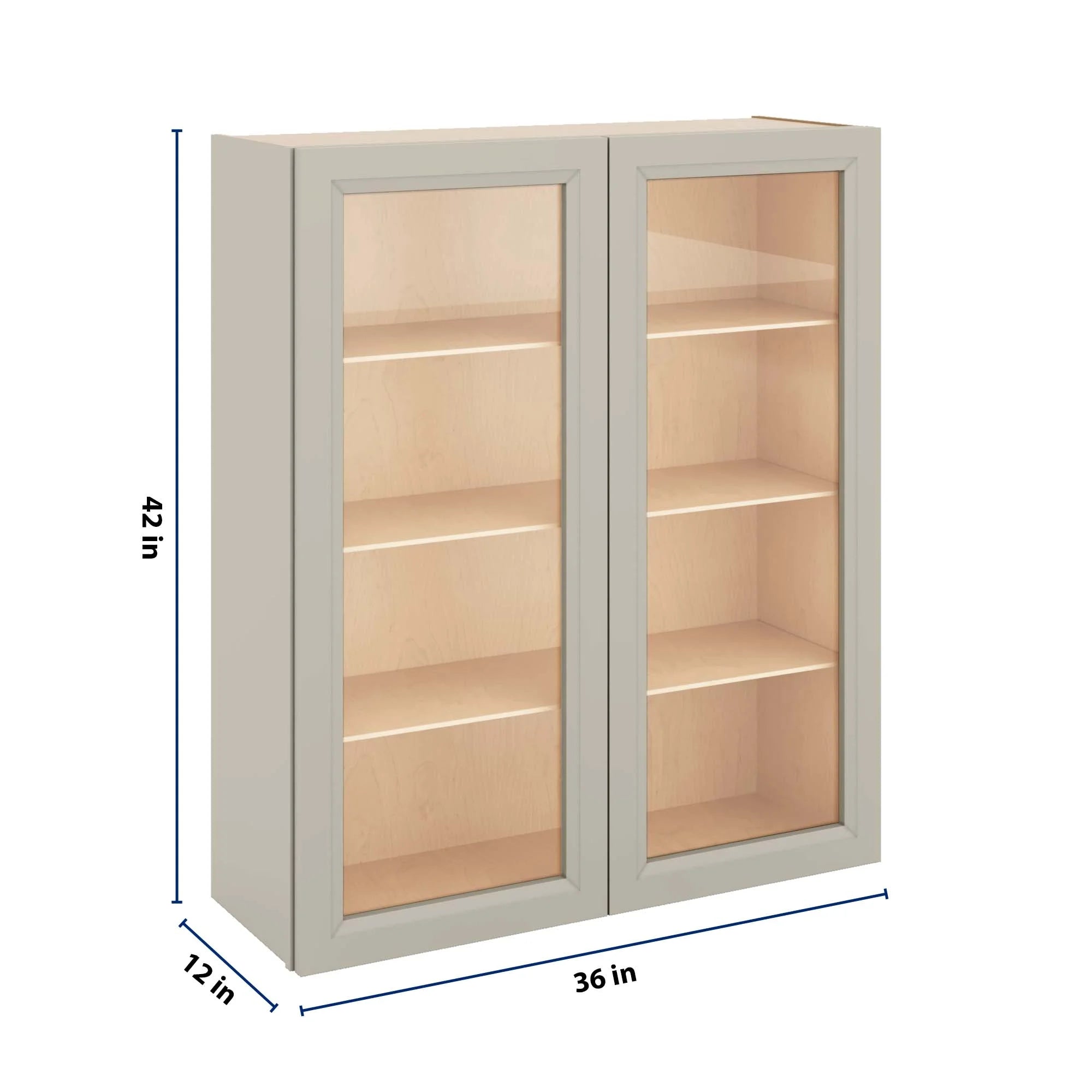 J&K Pebble B6 Wall Glass Cabinet - 36" W x 42" H (No Glass Insert)