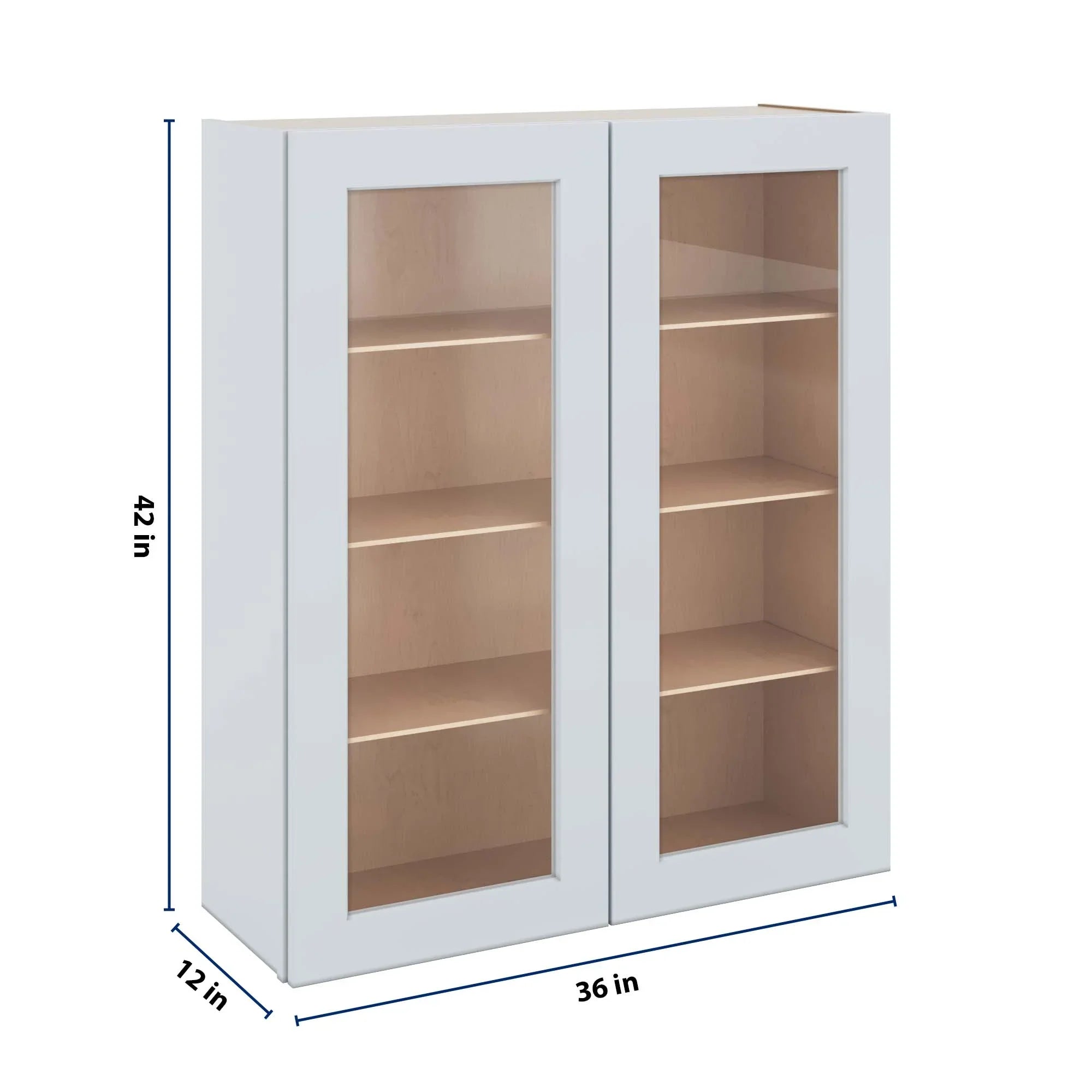 J&K White Shaker S8 Wall Glass Cabinet - 36" W x 42" H (No Glass Insert)
