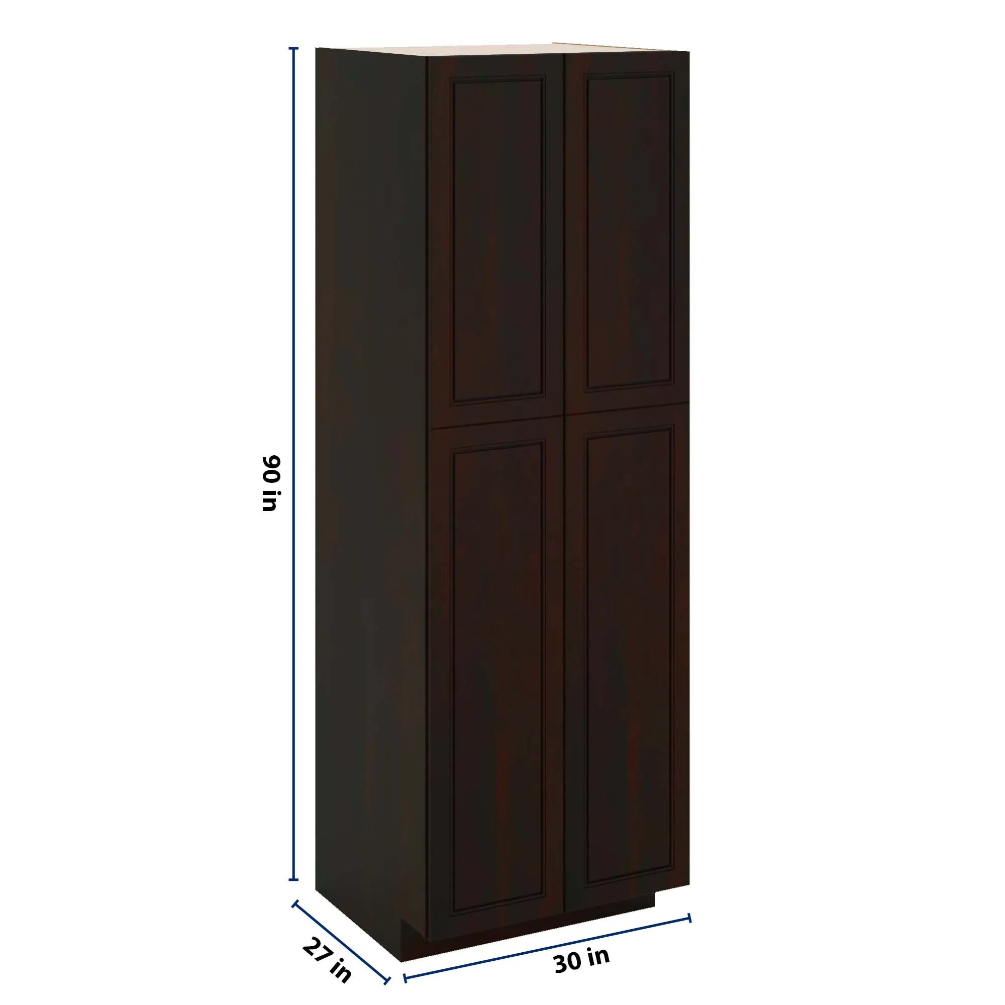 J&K Espresso K8 Pantry w/Roll-Out Trays 30" W x 90" H x 27" D