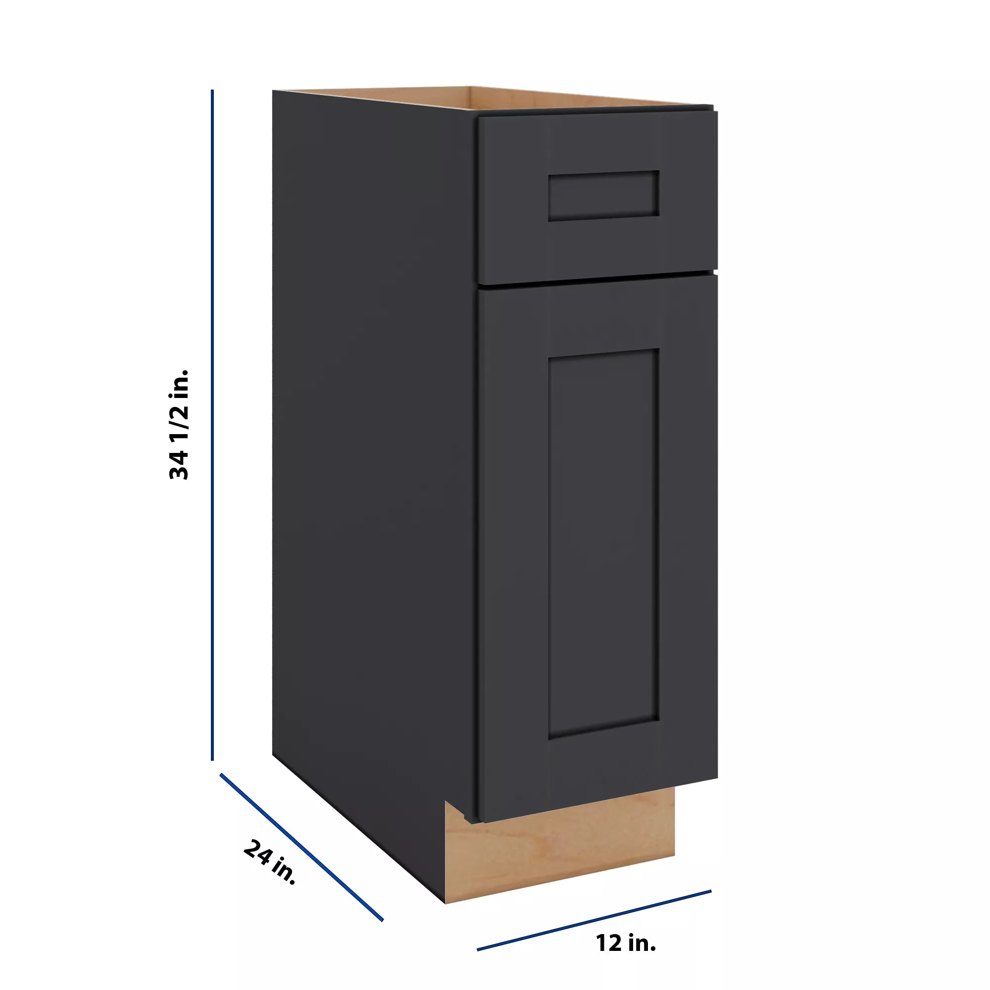 Modernform Cabinet Onyx Black Shaker 12" W X 34 1/2" H X 24" D Single Door Base Cabinet