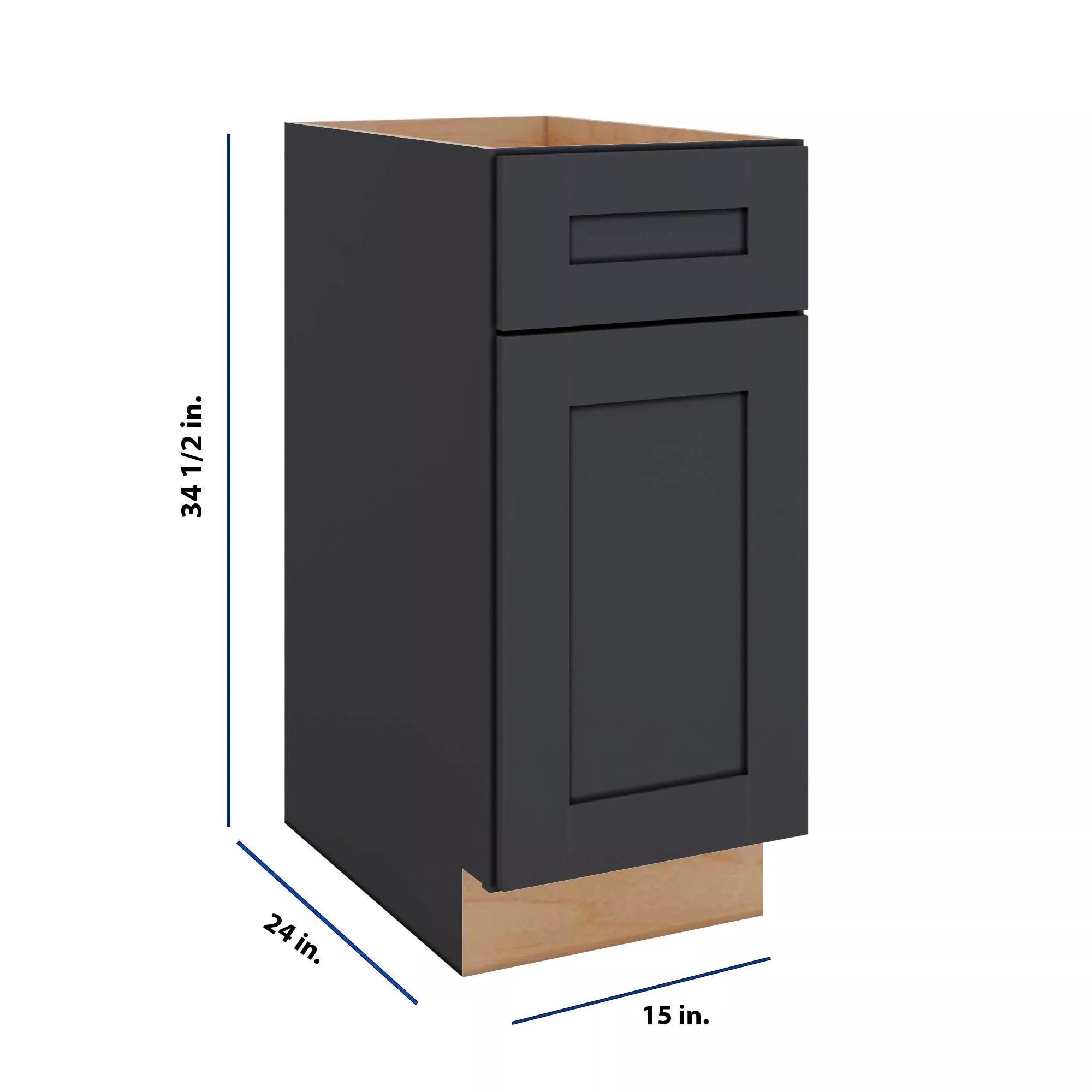 Modernform Cabinet Onyx Black Shaker 15" W X 34 1/2" H X 24" D Single Door Base Cabinet