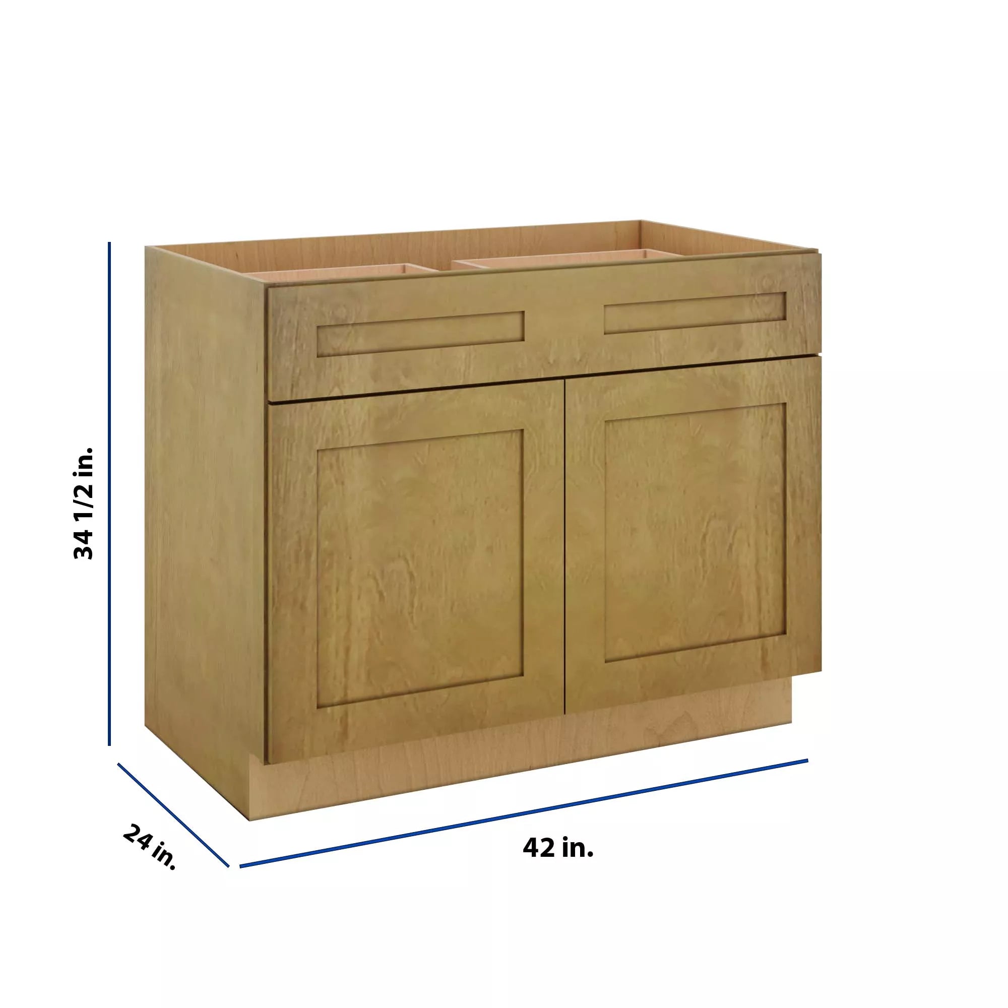 Modernform Cabinet Natural Shaker 42" W X 34 1/2" H X 24" D Double Door Base Cabinet