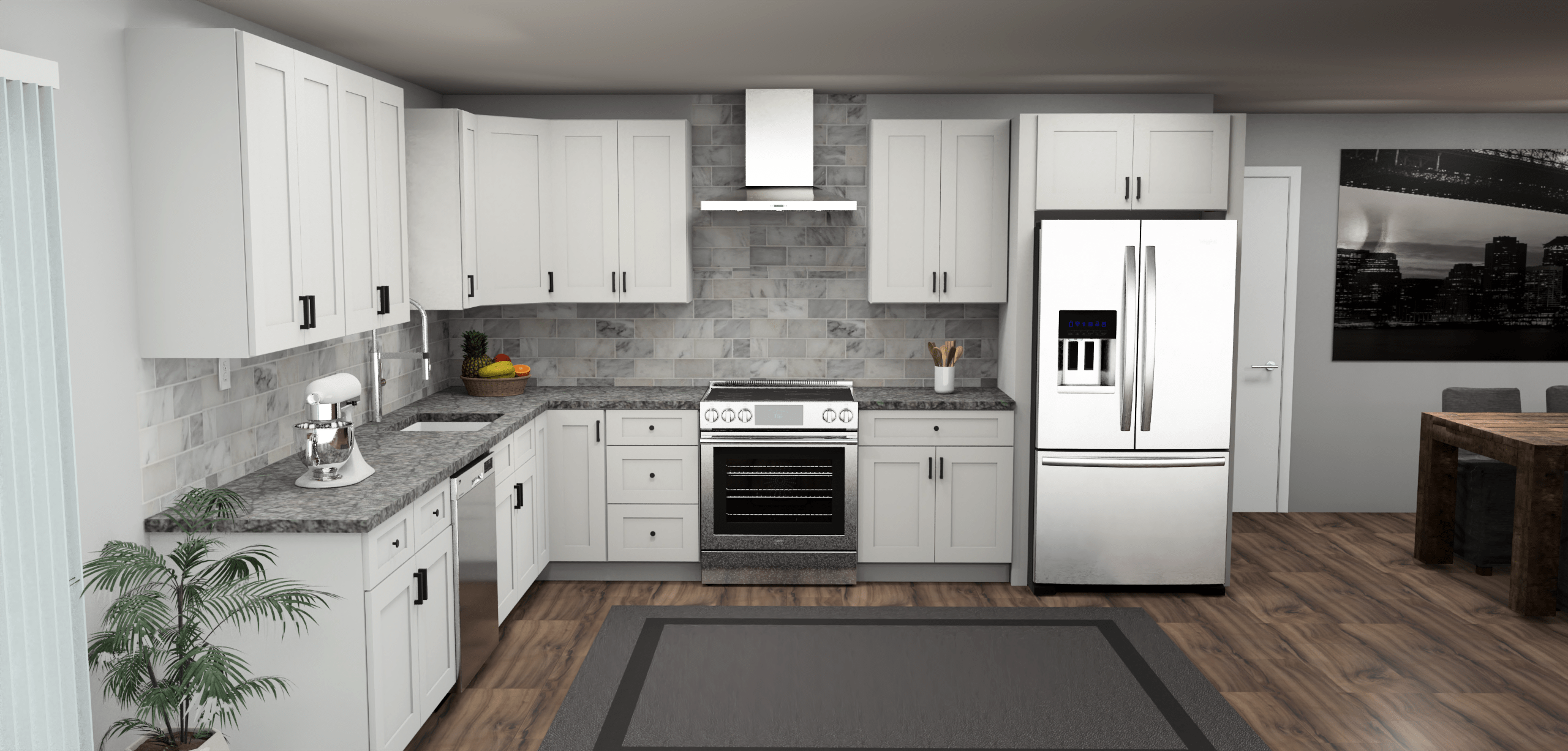 Fabuwood Allure Galaxy Frost 11 x 13 L Shaped Kitchen Front Layout Photo