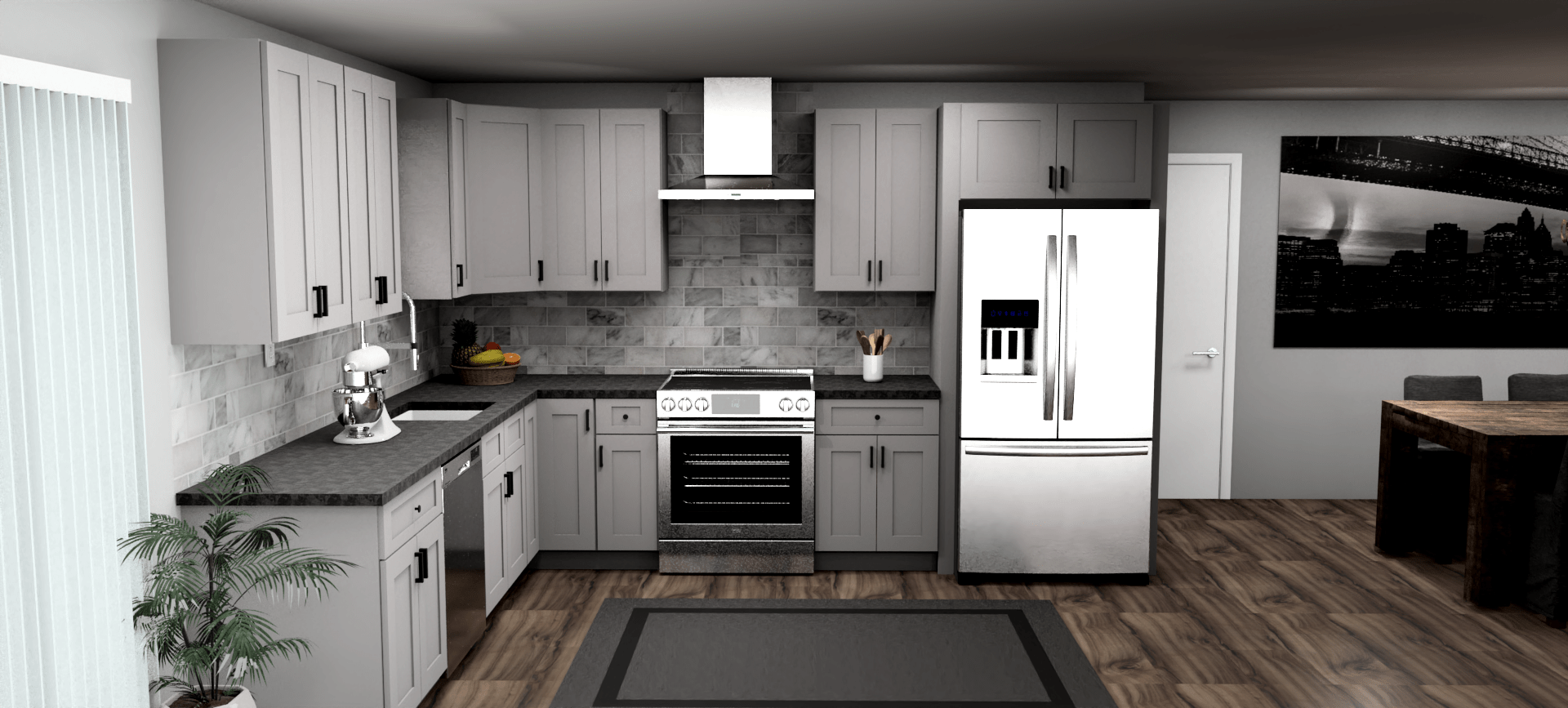 Fabuwood Allure Galaxy Nickel 10 x 12 L Shaped Kitchen Front Layout Photo