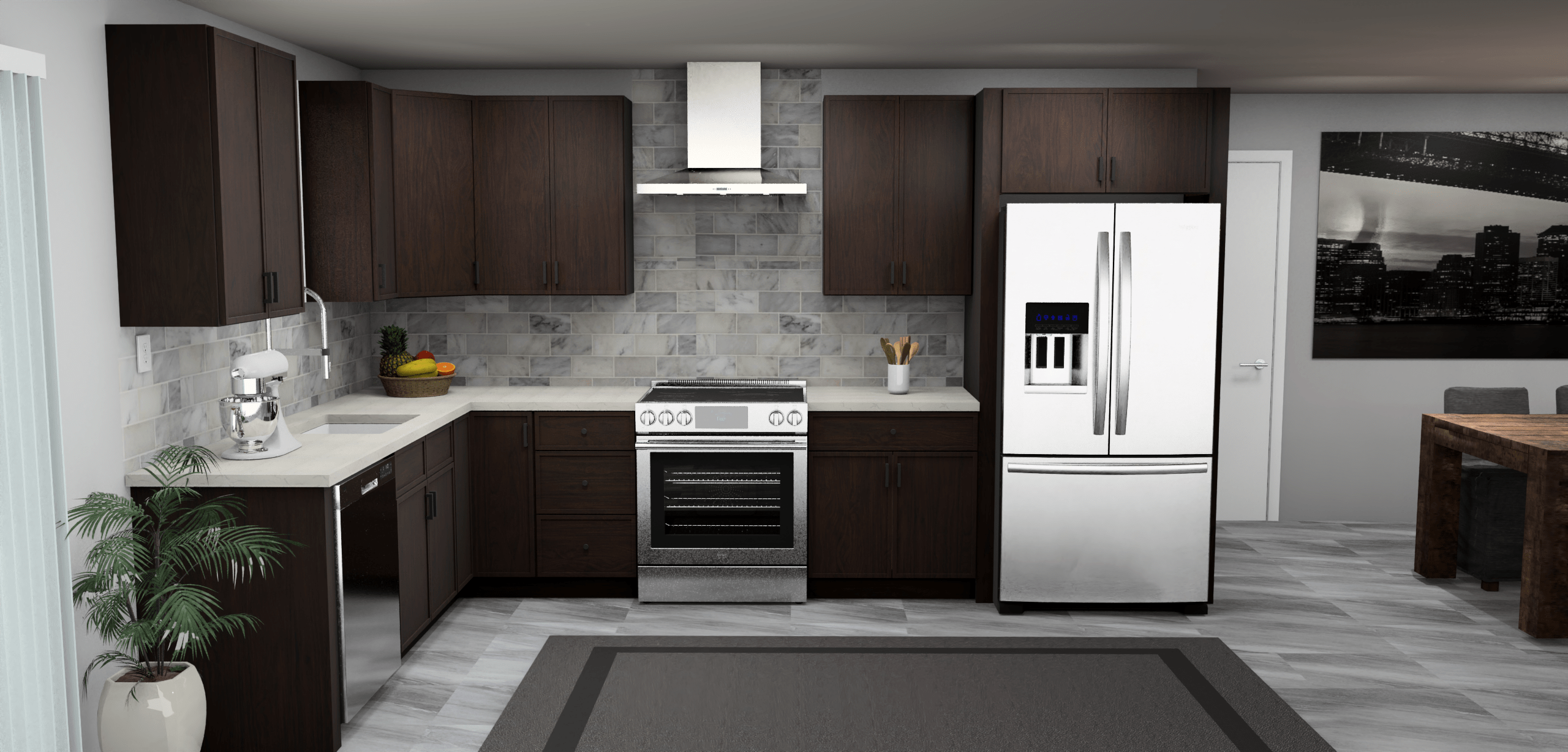 Fabuwood Allure Luna Kona 8 x 13 L Shaped Kitchen Front Layout Photo