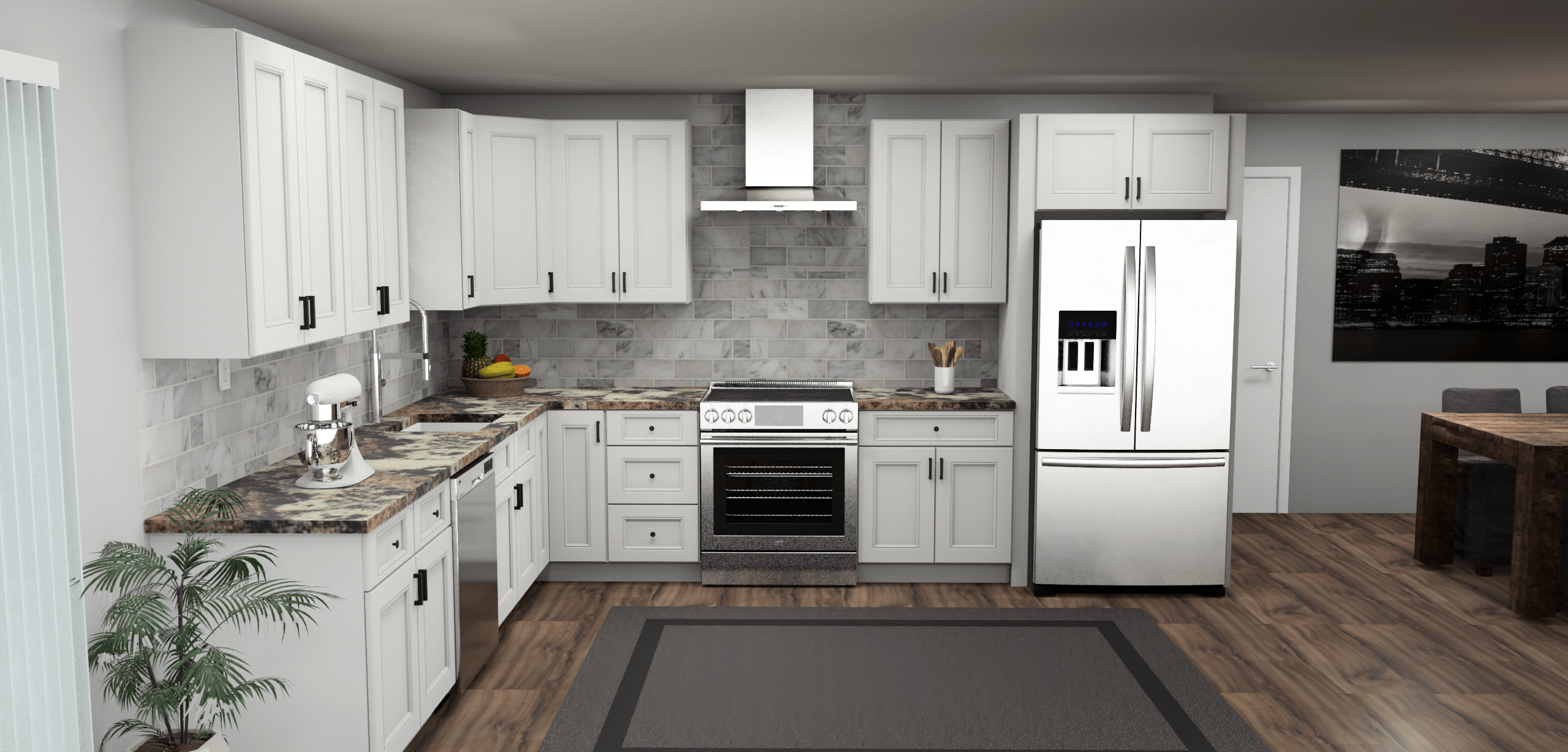 Fabuwood Allure Nexus Frost 11 x 13 L Shaped Kitchen Front Layout Photo