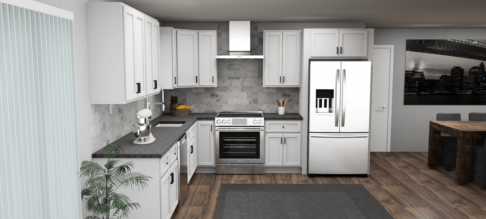 Fabuwood Quest Discovery Frost 11 x 11 L Shaped Kitchen Front Layout Photo