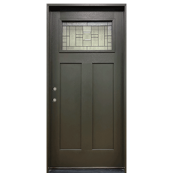 4 Lite Decorative Glass Painted Black Prehung Fiberglass Exterior Door with Brickmold Right