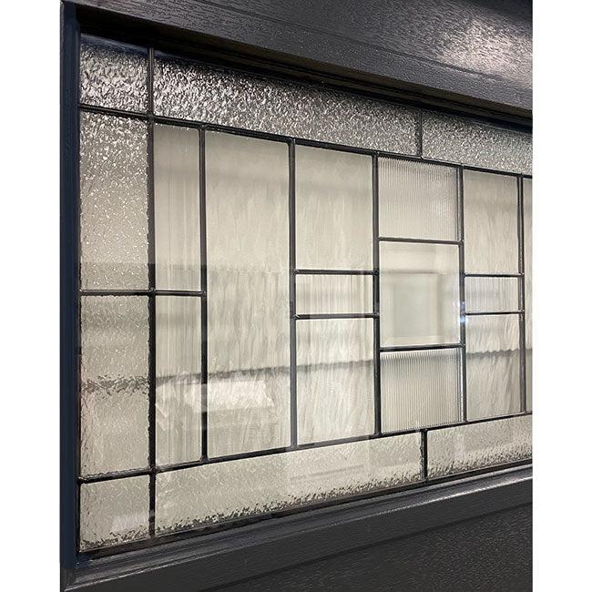 4 Lite Decorative Glass Painted Black Prehung Fiberglass Exterior Door with Brickmold