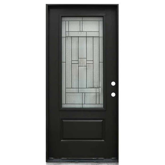4 Lite Decorative Glass Painted Black Prehung Fiberglass Exterior Door with Brickmold