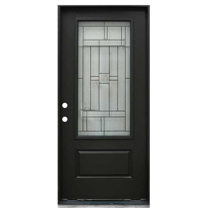 4 Lite Decorative Glass Painted Black Prehung Fiberglass Exterior Door with Brickmold