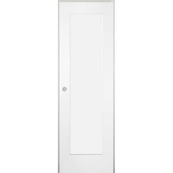 24 in x 80 in White 1-Panel Shaker Solid Core Primed MDF Prehung Interior Door with Black Hinges