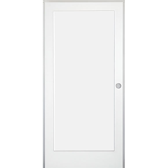 36 in x 80 in White 1-Panel Shaker Solid Core Primed MDF Prehung Interior Door with Black Hinges