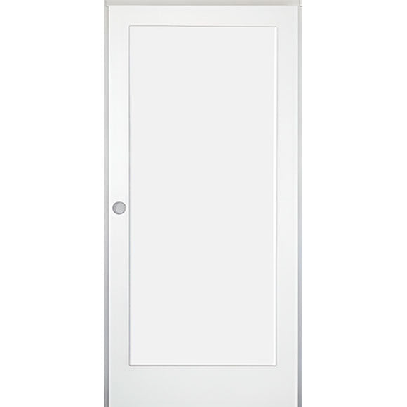 36 in x 80 in White 1-Panel Shaker Solid Core Primed MDF Prehung Interior Door with Black Hinges