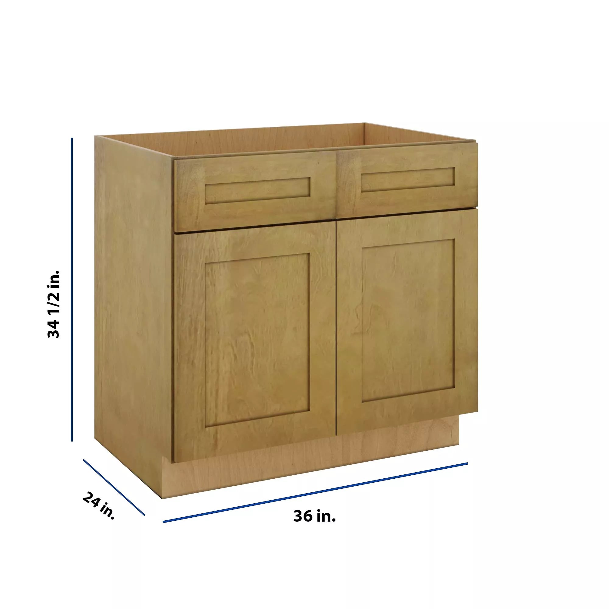 Modernform Cabinet Natural Shaker 36" W X 34 1/2" H X 24" D Double Door Sink Base Cabinet