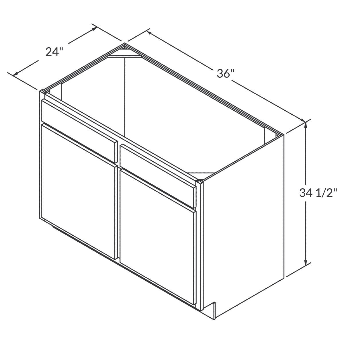 LessCare Danbury Blue Sink Base 36"W Shaker Cabinet Wireframe