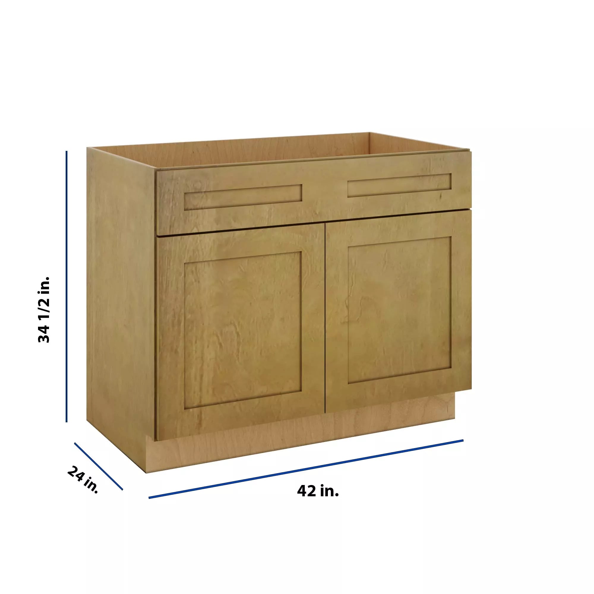 Modernform Cabinet Natural Shaker 42" W X 34 1/2" H X 24" D Double Door Sink Base Cabinet