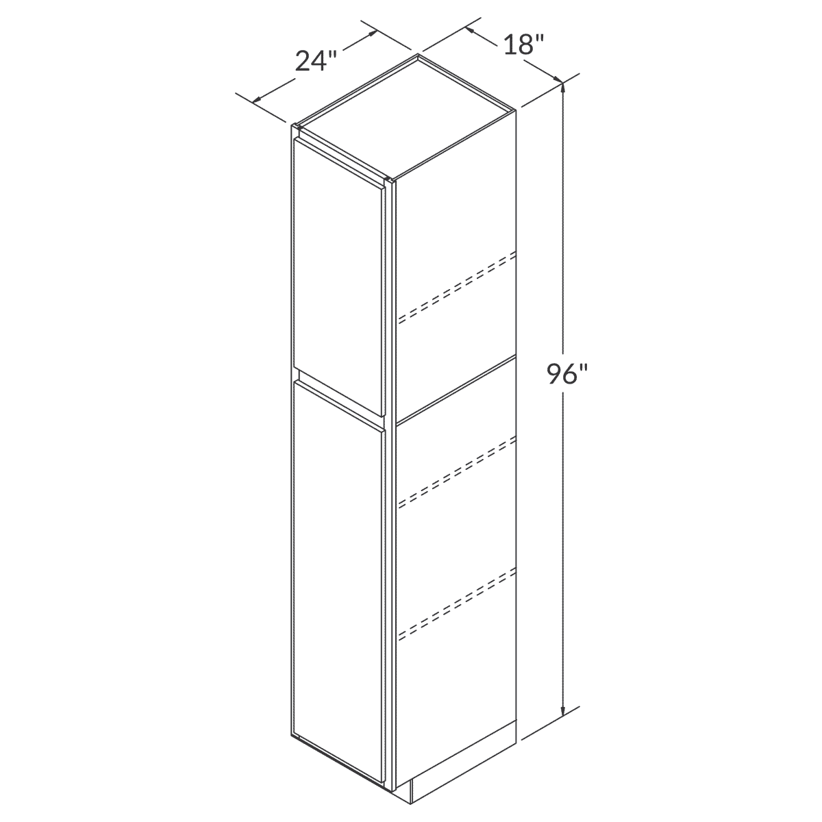 LessCare Newport Tall Pantry 18"W x 96"H Shaker Cabinet Wireframe