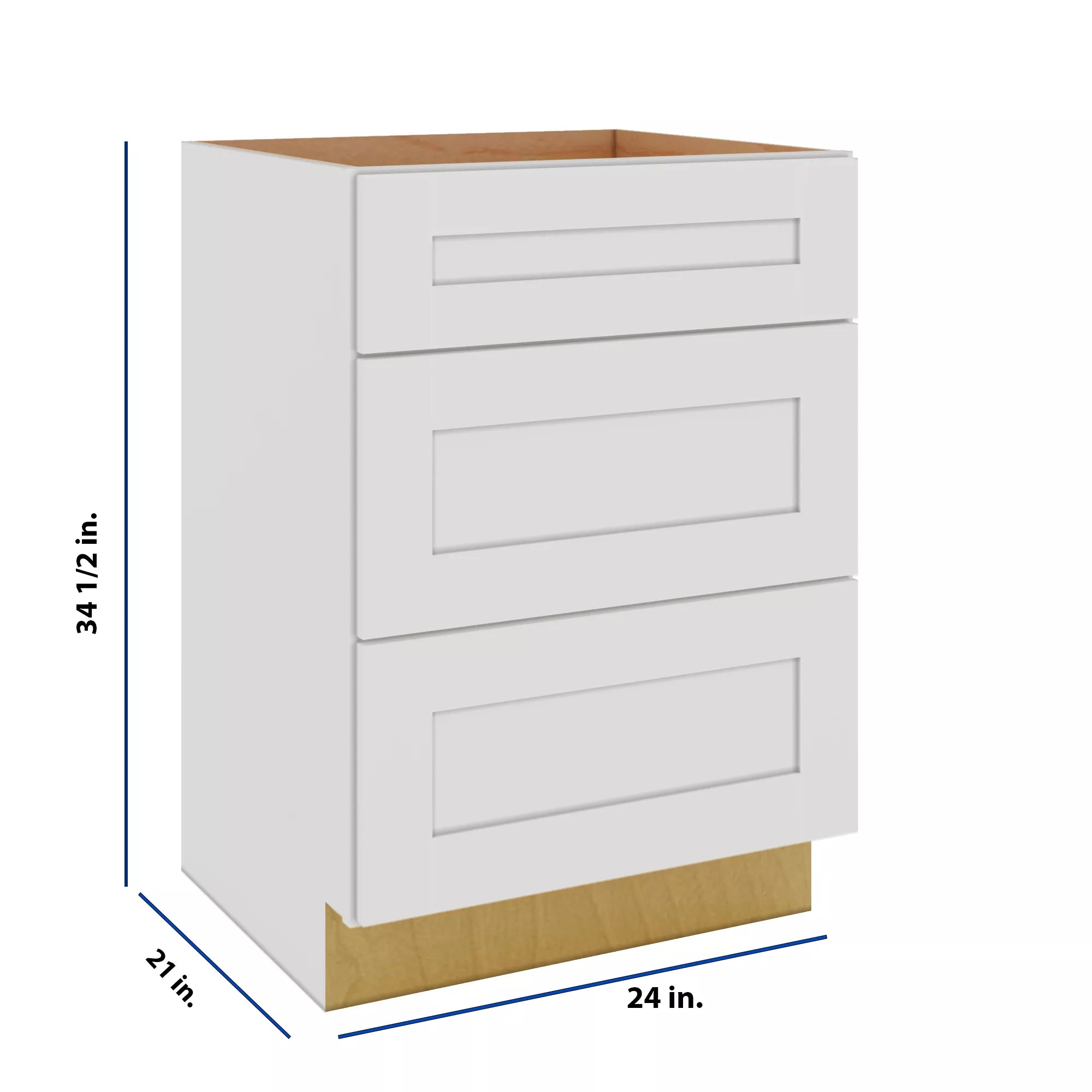 Modernform Cabinet White Shaker 24" W X 34 1/2" H X 21" D Vanity Base with 3 Drawers
